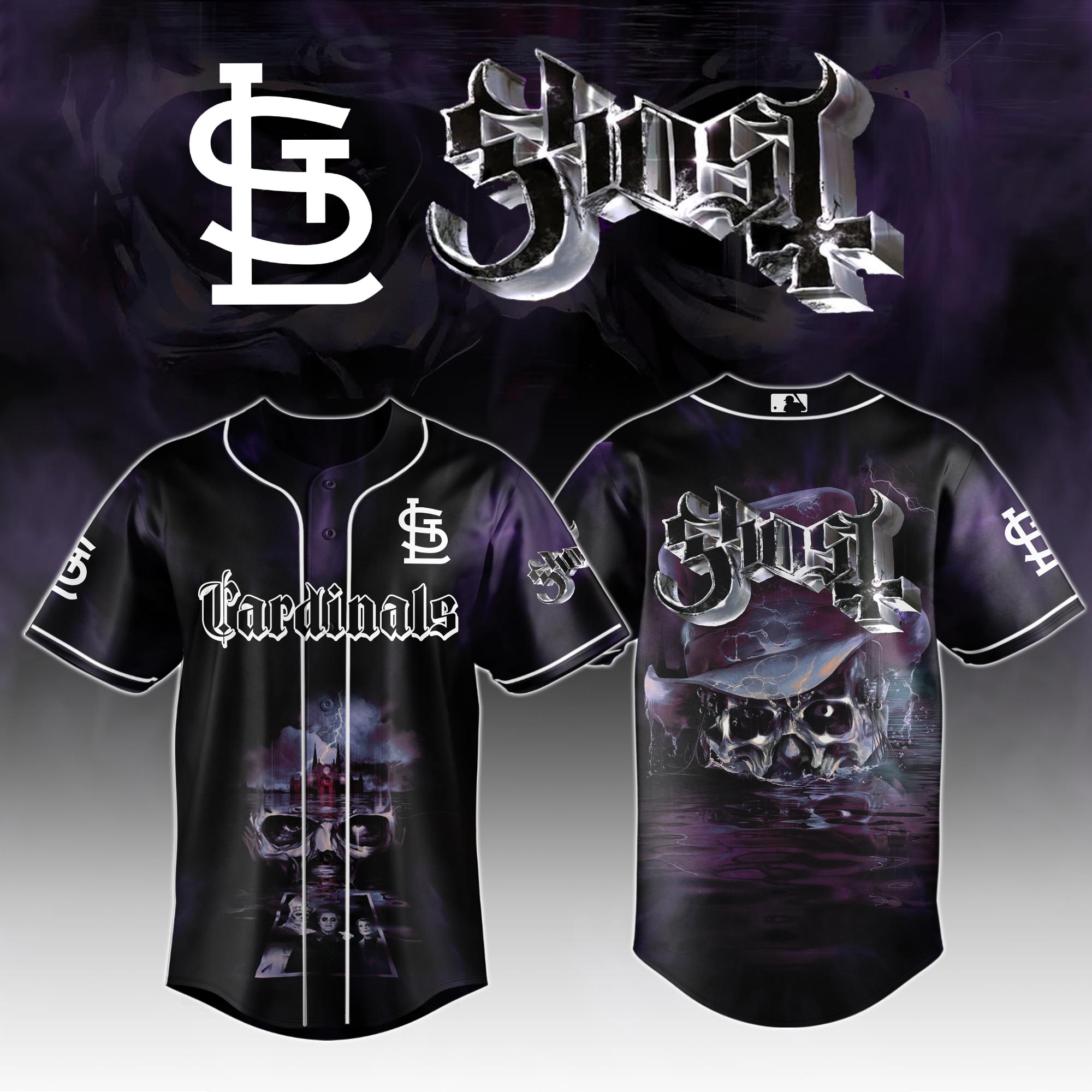 St.louis Cardinals Mlb X Ghost Night Show Custom Baseball Jersey