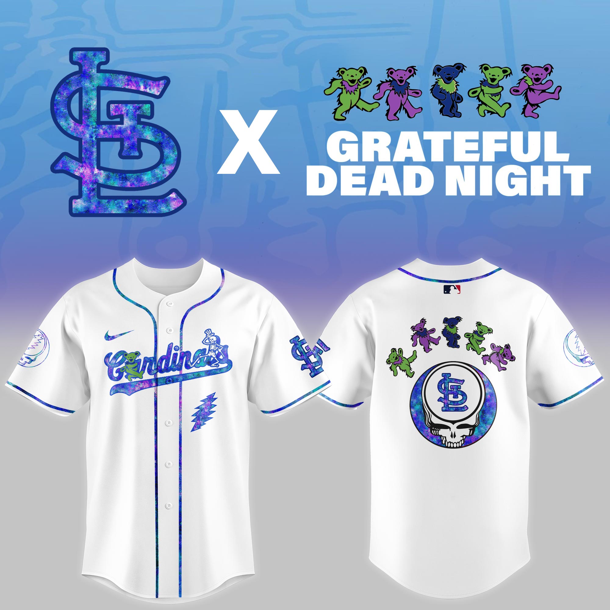 St.louis Cardinals Mlb X Grateful Dead Theme Night Game Custom Baseball Jersey