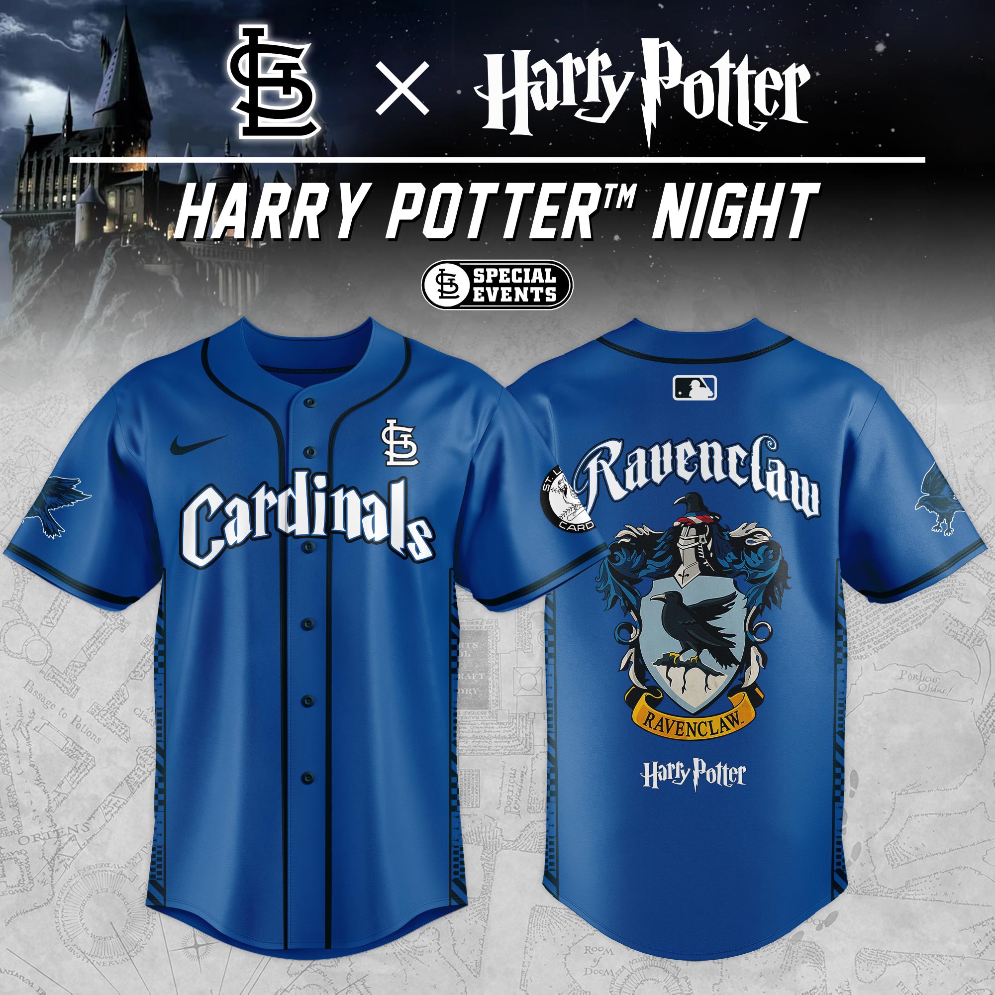St.louis Cardinals Mlb X Harry Potter Blue Ravenclaw Custom Baseball Jersey