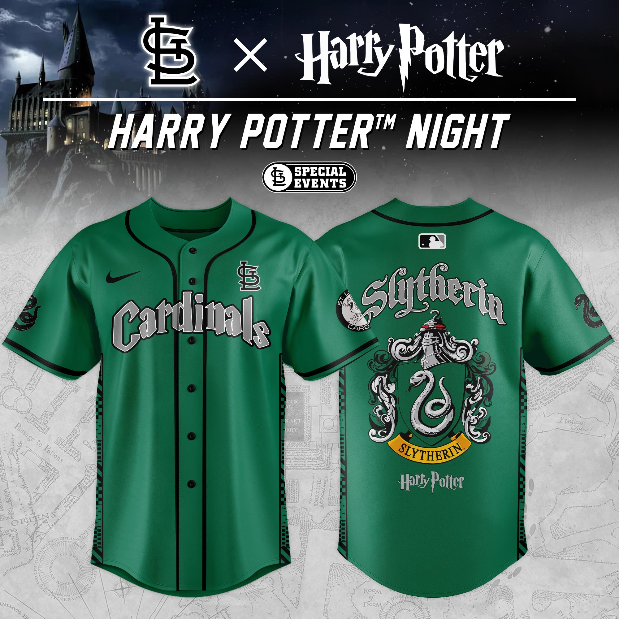 St.louis Cardinals Mlb X Harry Potter Green Slytherin Custom Baseball Jersey