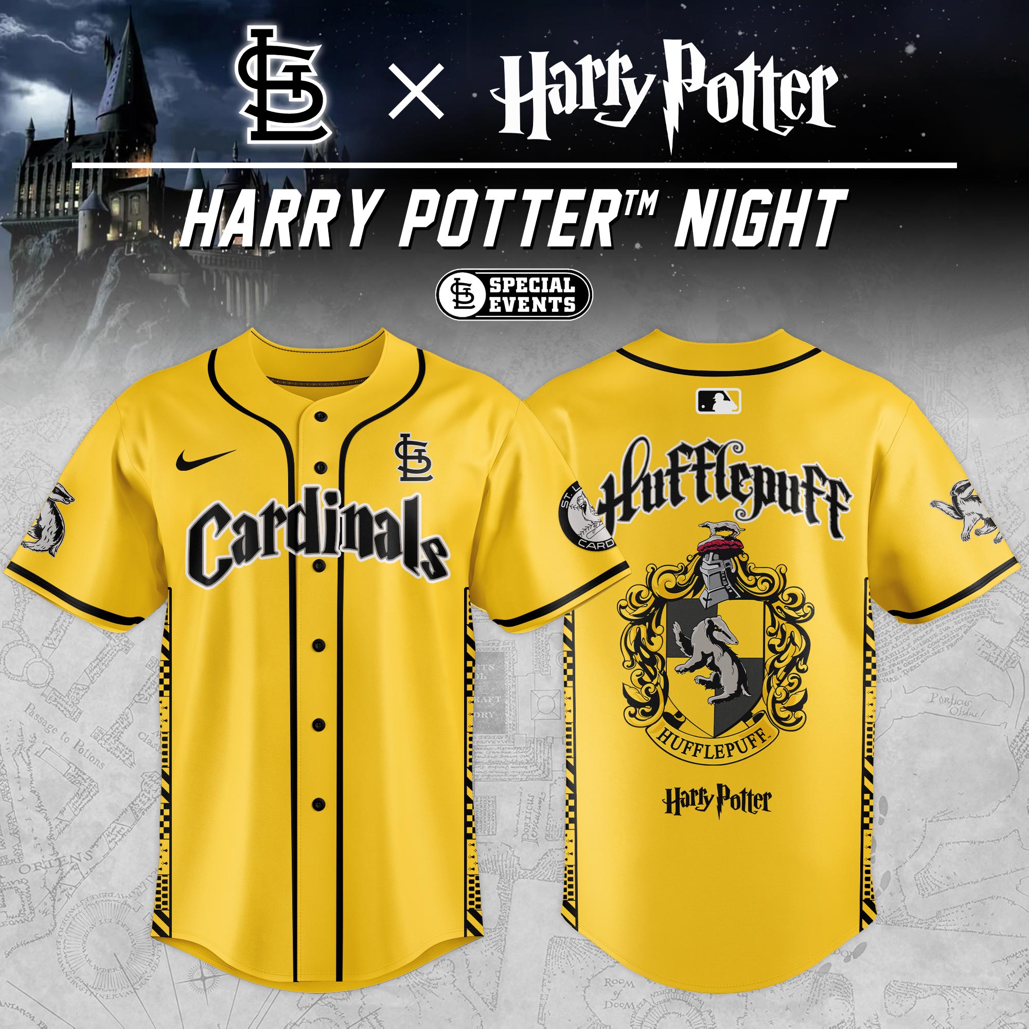 St.louis Cardinals Mlb X Harry Potter Yellow Hufflepuff Custom Baseball Jersey