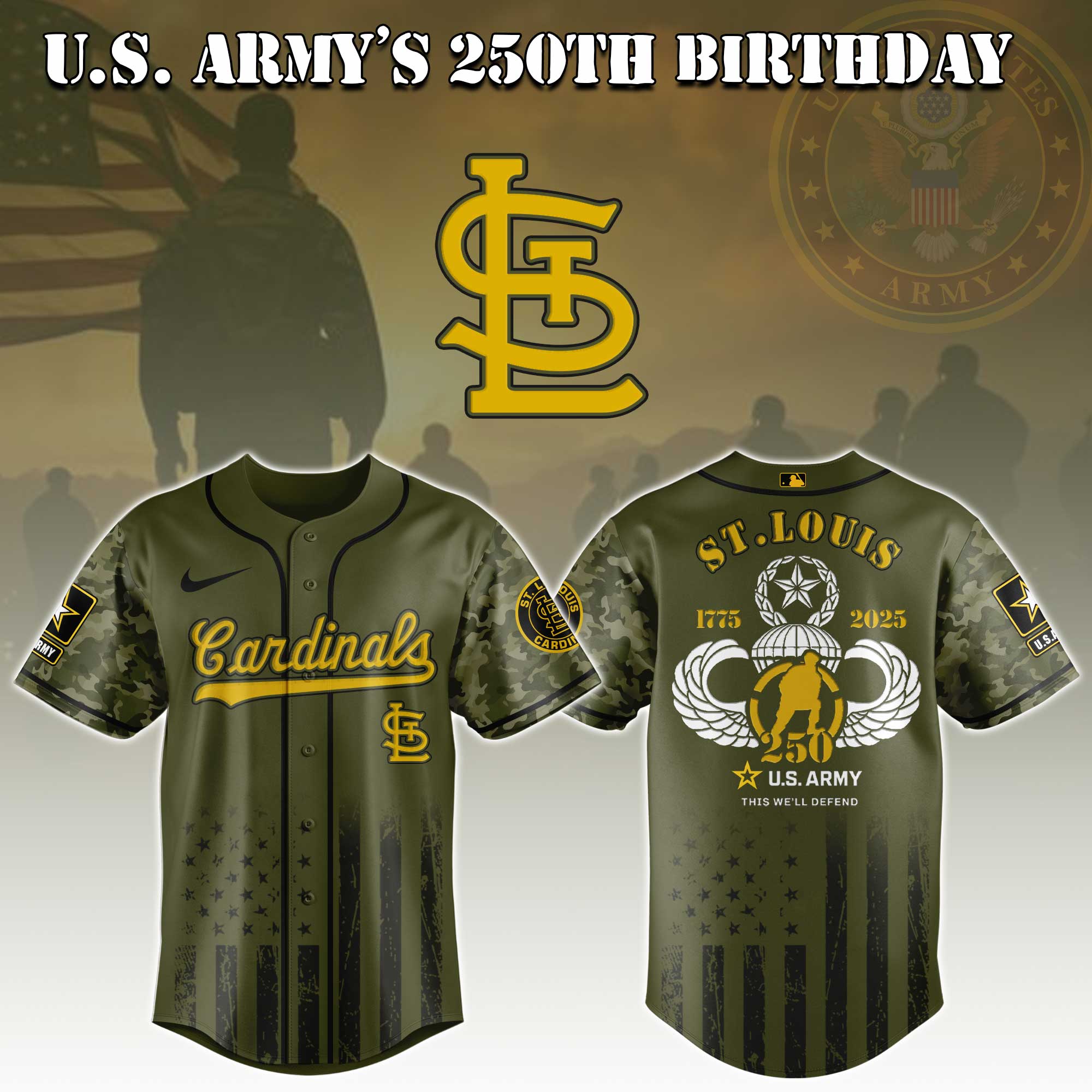 St.louis Cardinals Mlb X U.s. Army This We'll Defend Custom Baseball Jersey