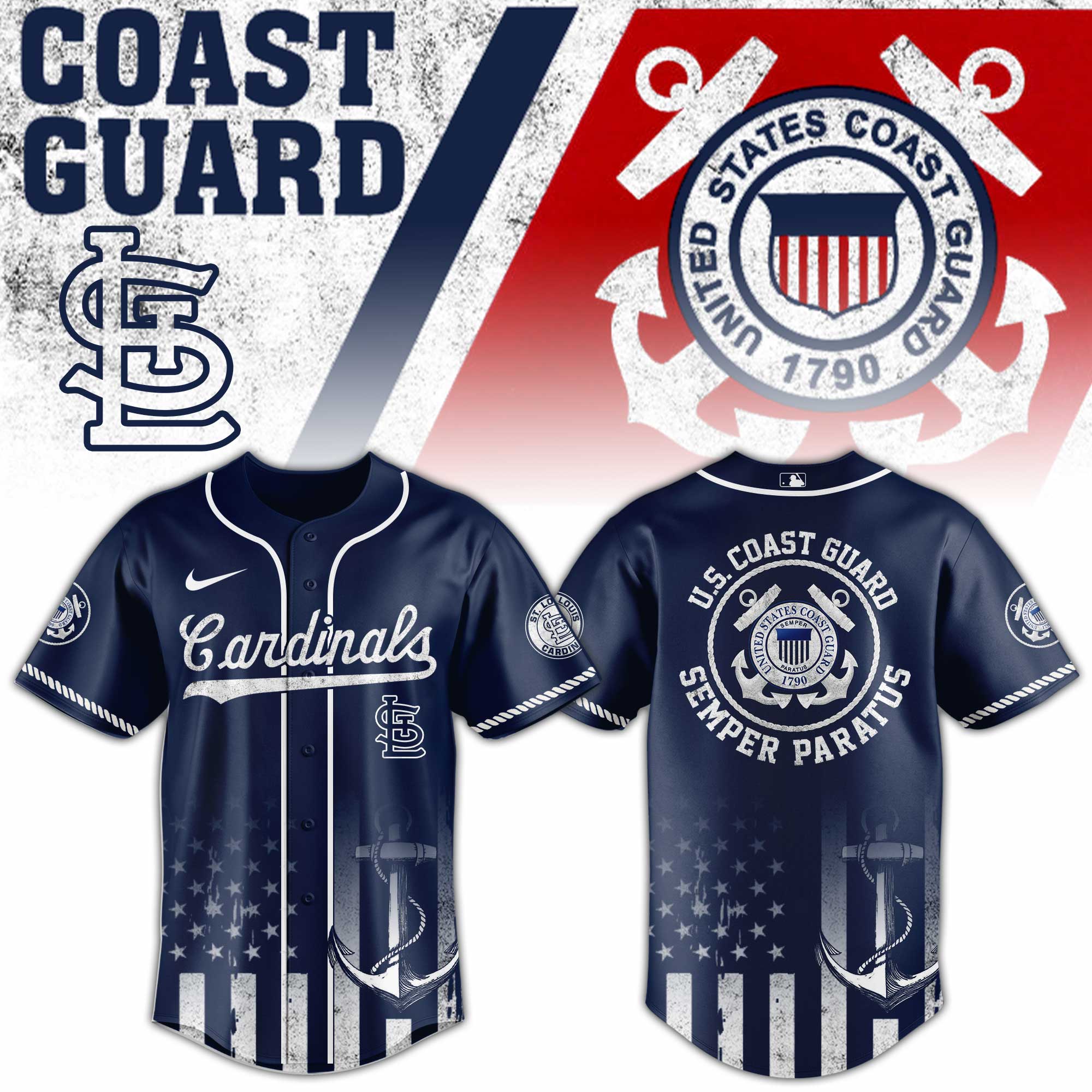 St.louis Cardinals Mlb X Usa Coast Guard Custom Baseball Jersey