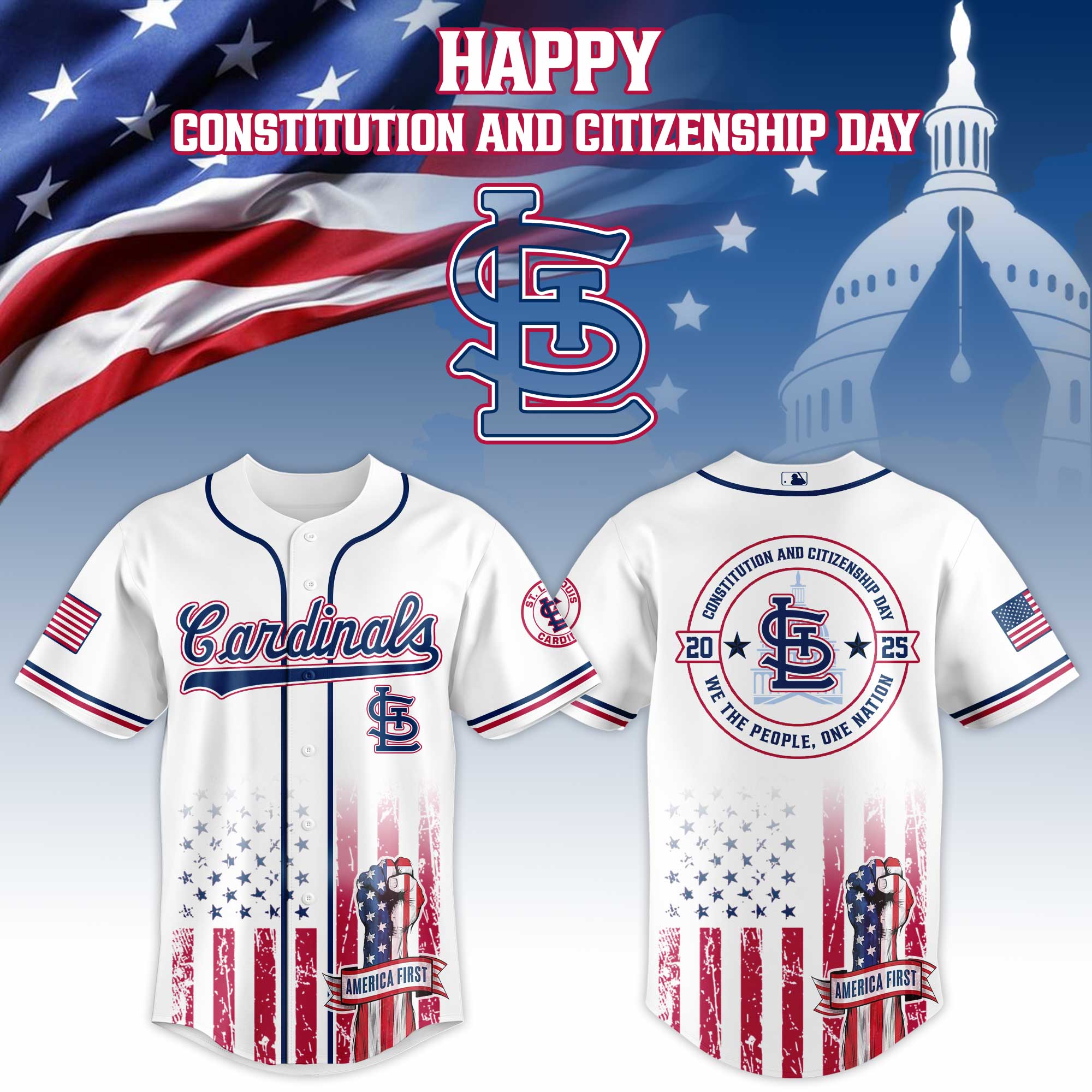 St.louis Cardinals Mlb X Usa Happy Constitution And Citizenship Day Custom Baseball Jersey