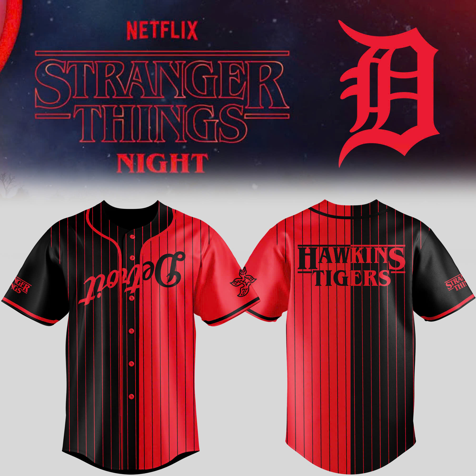 Stranger Things X Detroit Tigers Mlb Custom Baseball Jersey