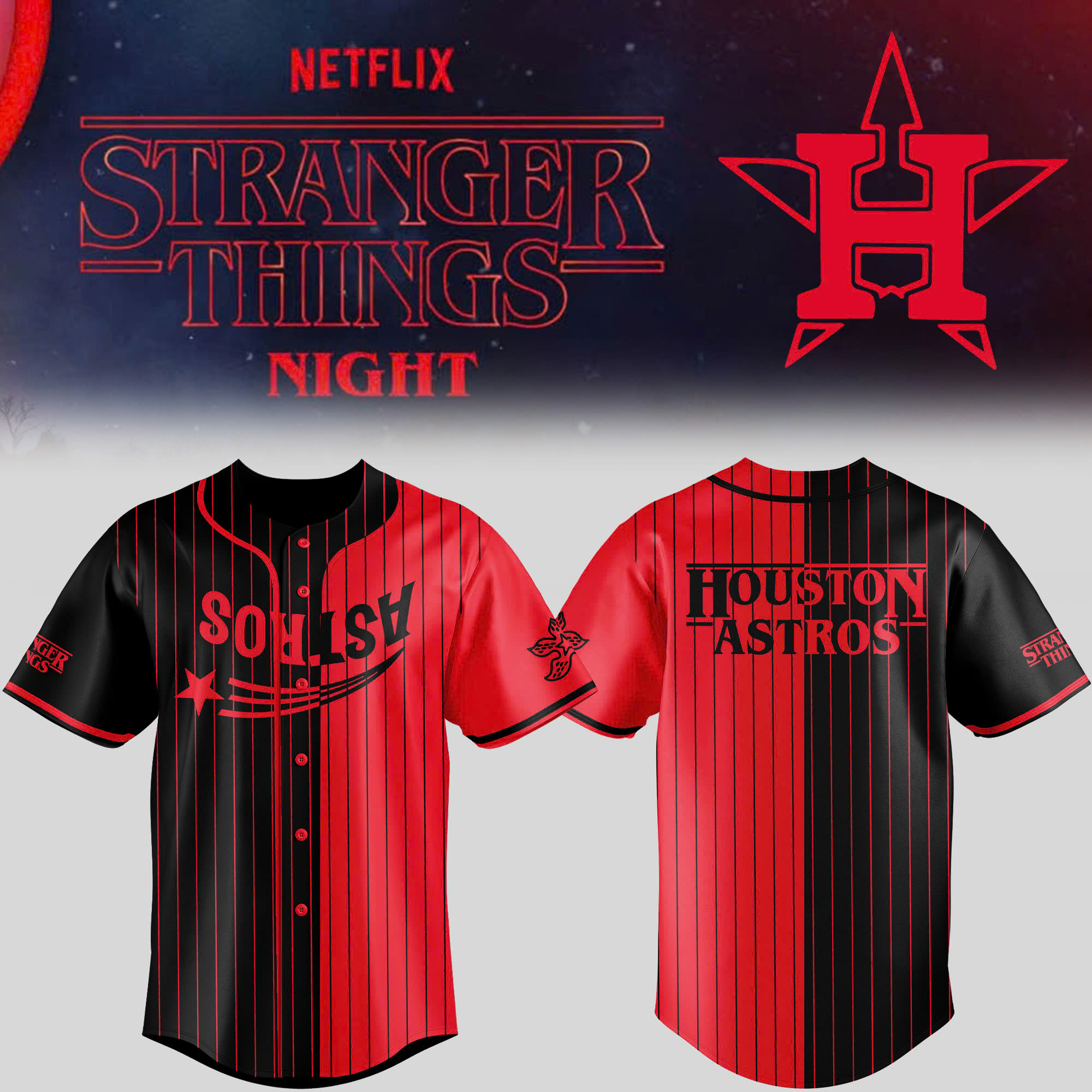 Stranger Things X Houston Astros Mlb Custom Baseball Jersey