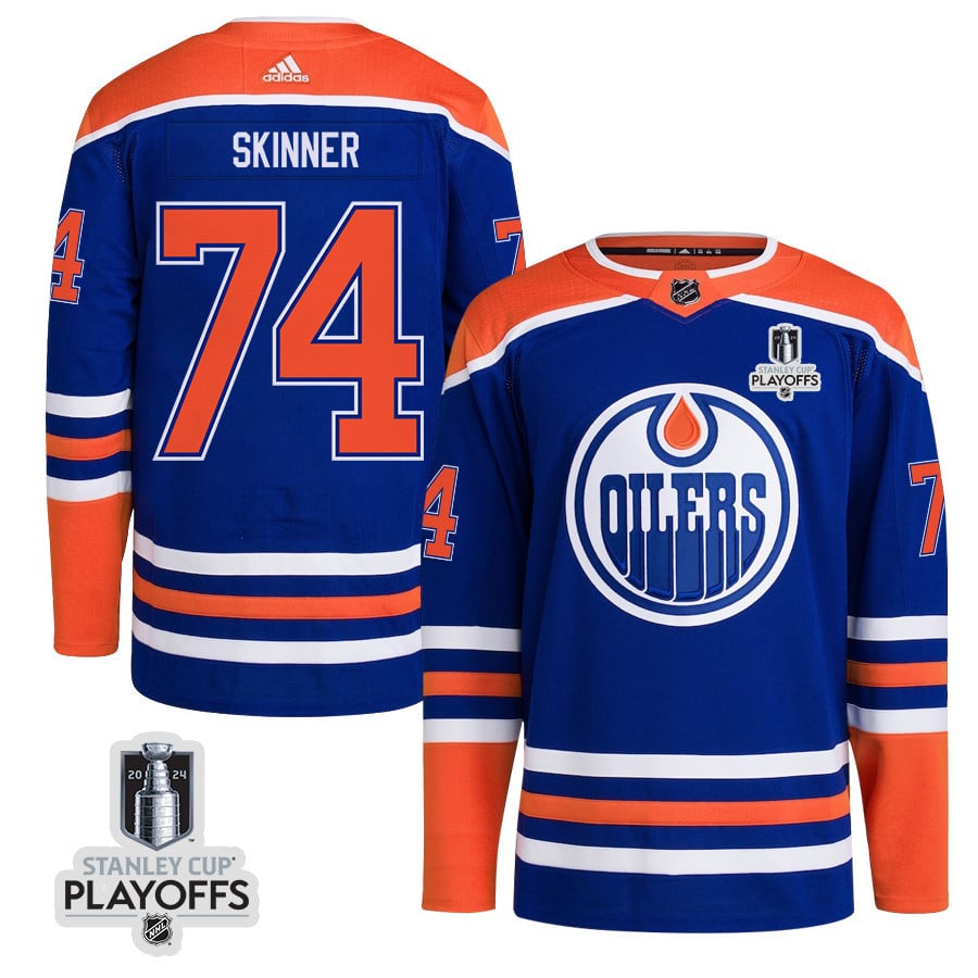 Stuart Skinner 74 Edmonton Oilers 2024 NHL Playoffs Patch Home Hockey Jersey - Men - JS842 