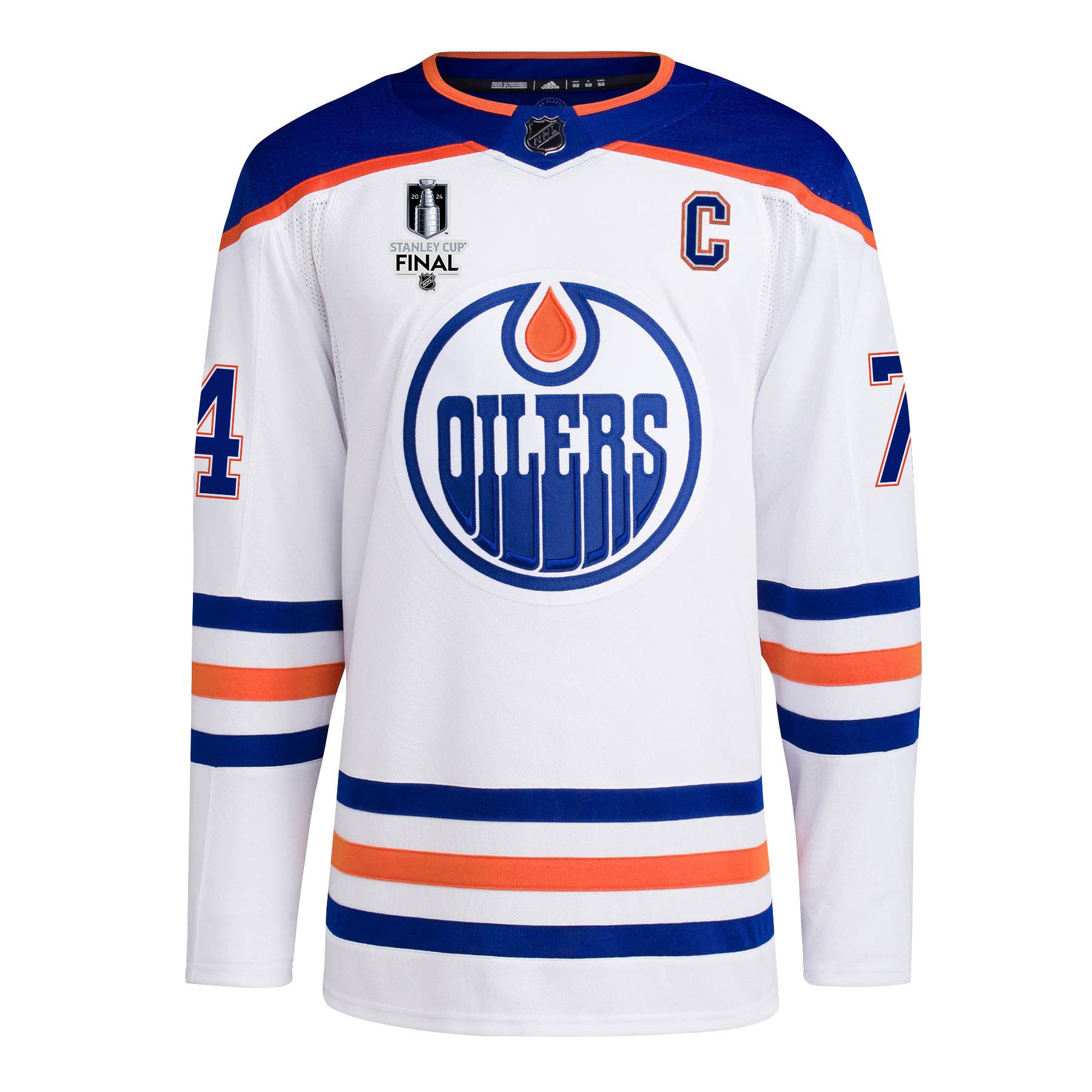Alternative view of Stuart Skinner 74 Edmonton Oilers 2024 STANLEY CUP Final Away Hockey Jersey - Men, White - JS317 