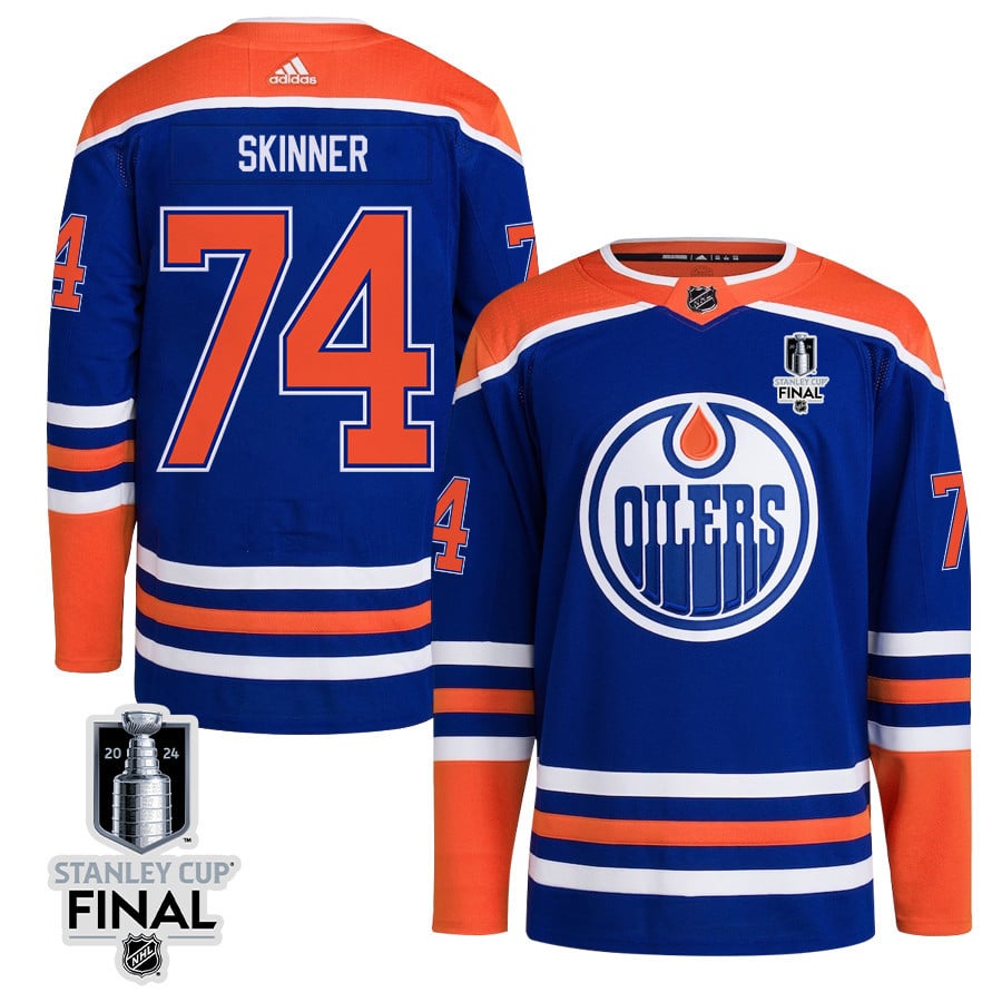 Stuart Skinner 74 Edmonton Oilers 2024 STANLEY CUP Final Home Primegreen Hockey Jersey - Men, Royal - JS216 