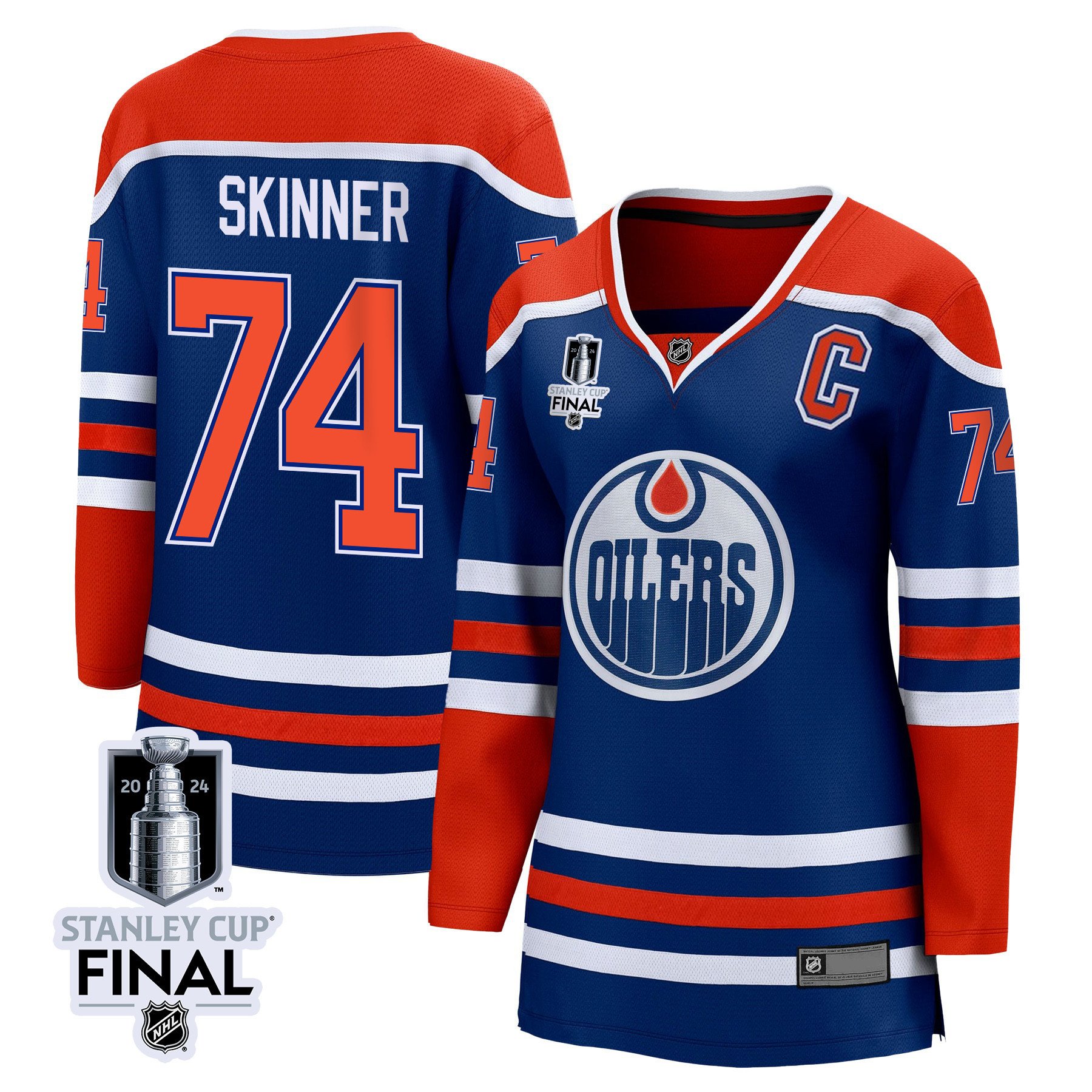 Stuart Skinner 74 Edmonton Oilers 2024 STANLEY CUP Final Women's Home Hockey Jersey - Royal - JS606 