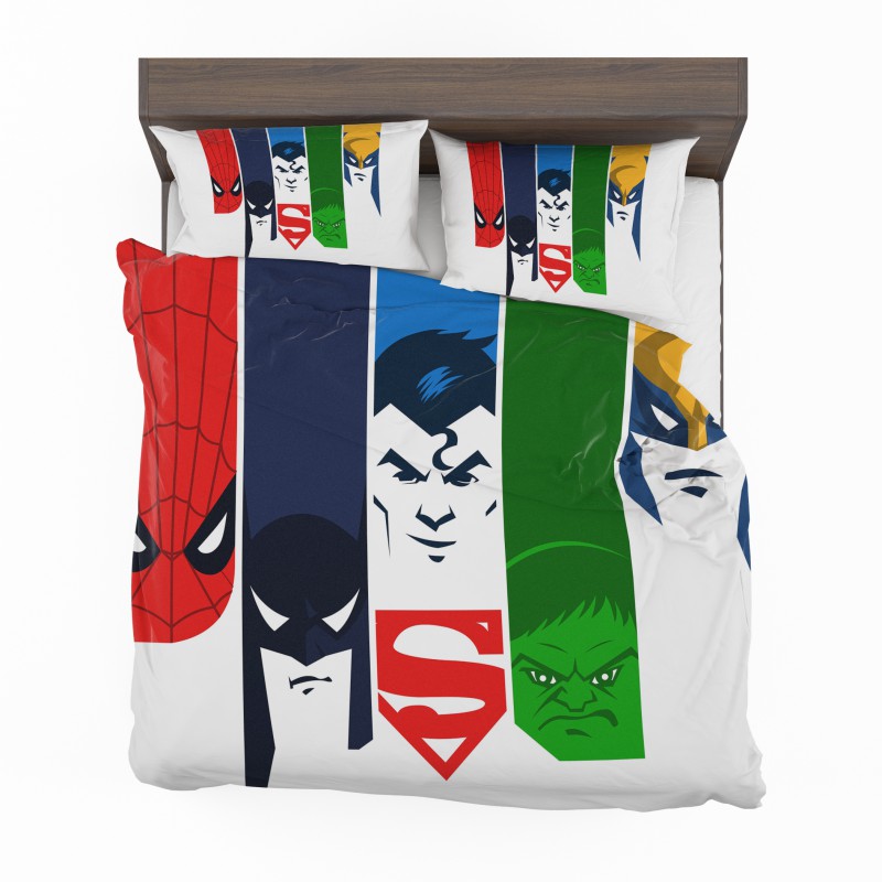 Alternative view of Superheroes Spider Man Batman Superman Hulk Wolverine Bedding Set - Custom Bedding Set
