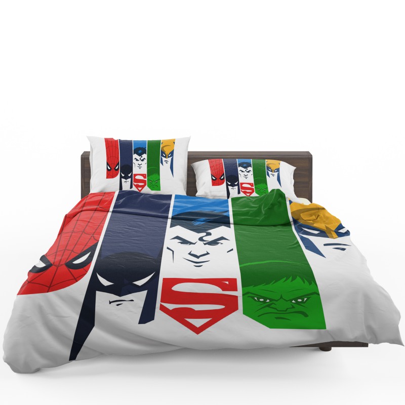 Superheroes Spider Man Batman Superman Hulk Wolverine Bedding Set - Custom Bedding Set