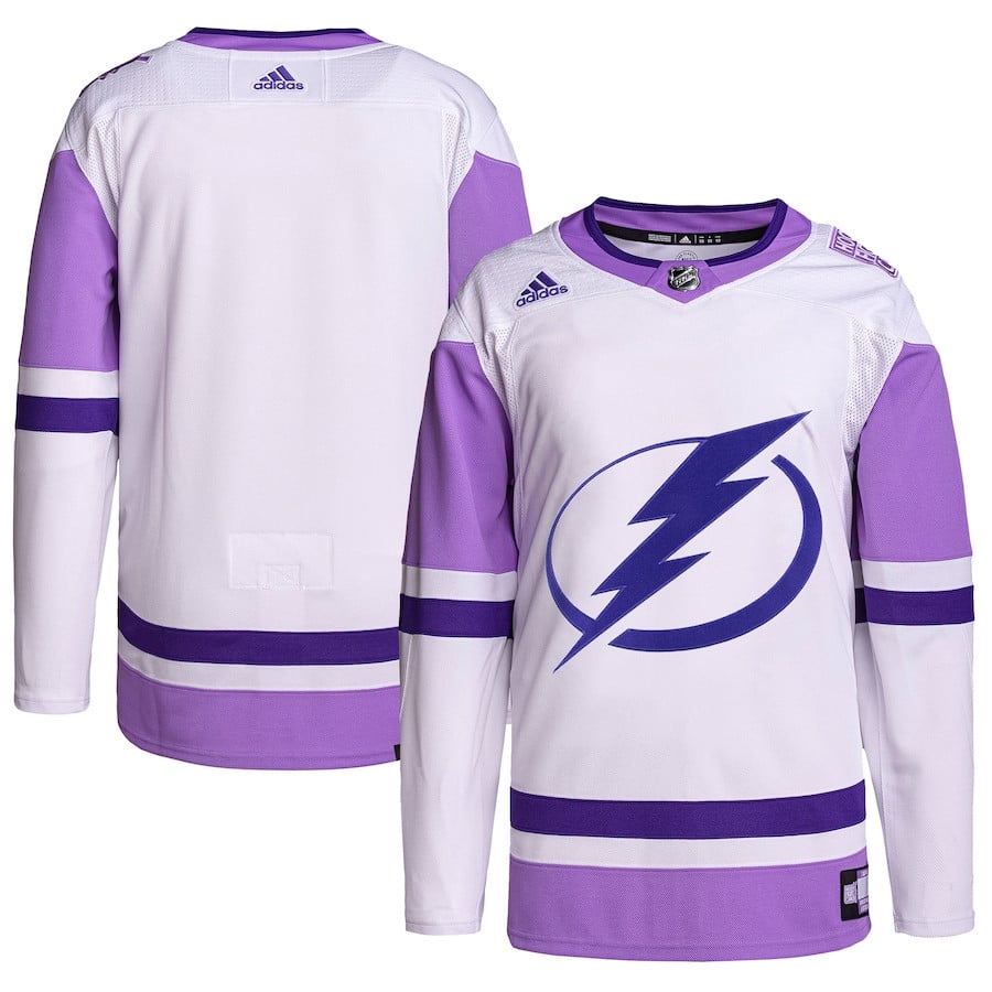 Tampa Bay Lightning Hockey Fights Cancer Primegreen Men Hockey Jersey - White/Purple - JS986 