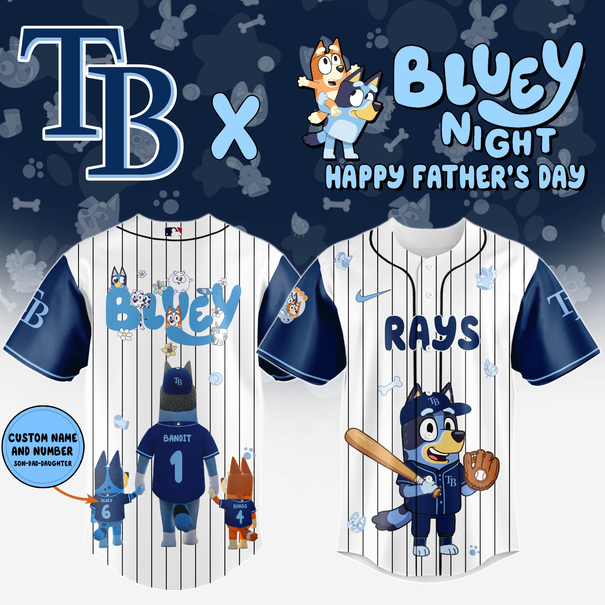 Tampa Bay Rays Mlb X Bluey And Bingo Special Edition Custom Baseball Jersey 2025