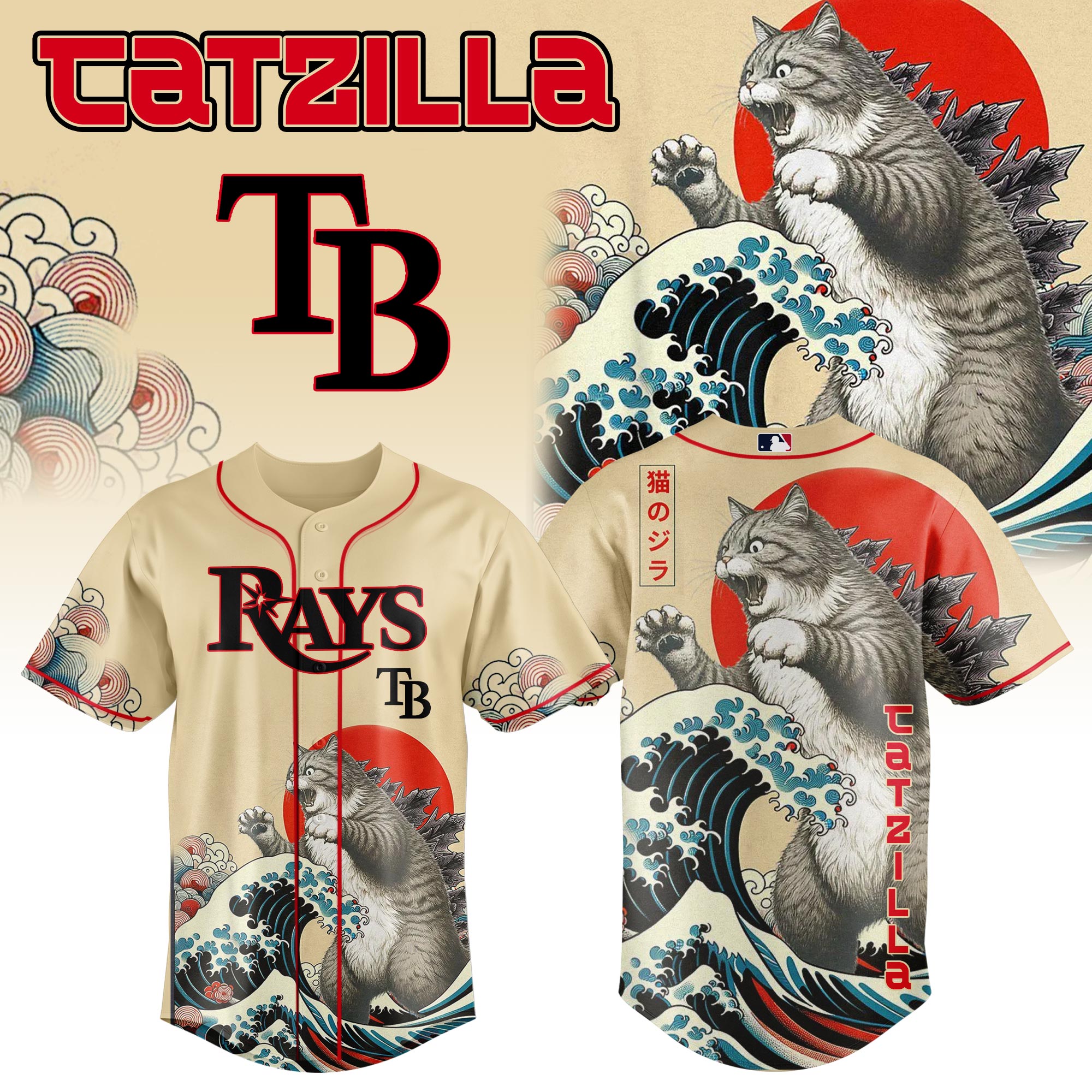 Tampa Bay Rays Mlb X Catzilla Style Japans Custom Baseball Jersey