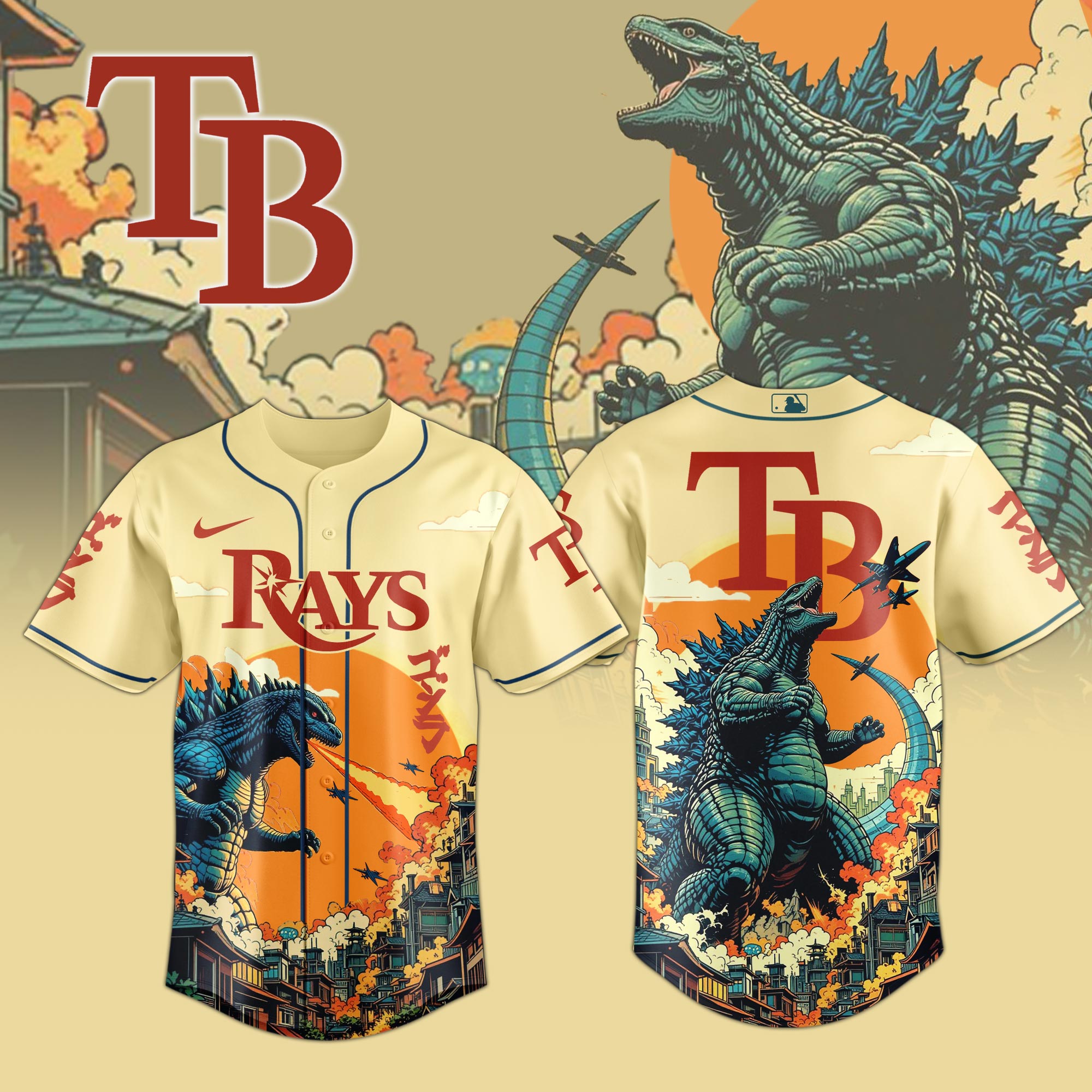 Tampa Bay Rays Mlb X Godzilla Attack Custom Baseball Jersey