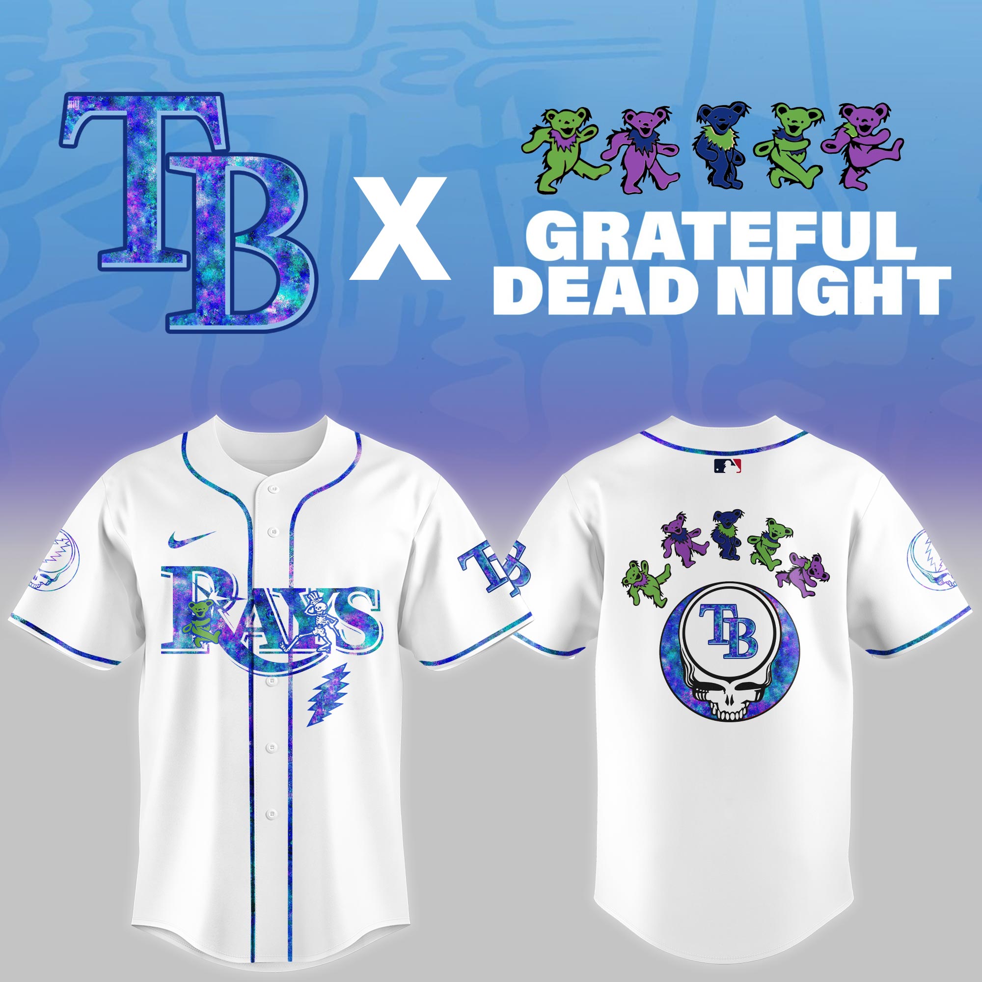 Tampa Bay Rays Mlb X Grateful Dead Theme Night Game Custom Baseball Jersey
