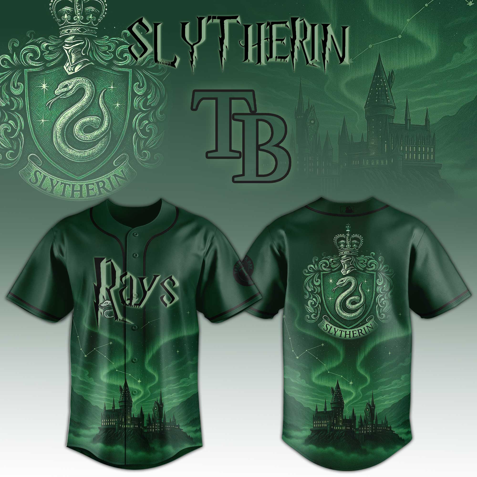 Tampa Bay Rays Mlb X Harry Potter Slytherin Custom Baseball Jersey