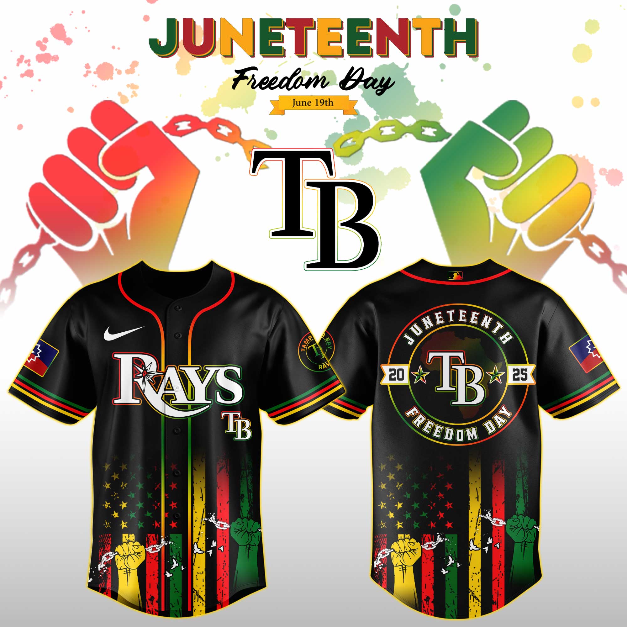 Tampa Bay Rays Mlb X Juneteenth Day Custom Baseball Jersey Edition Custom Baseball Jersey 2025