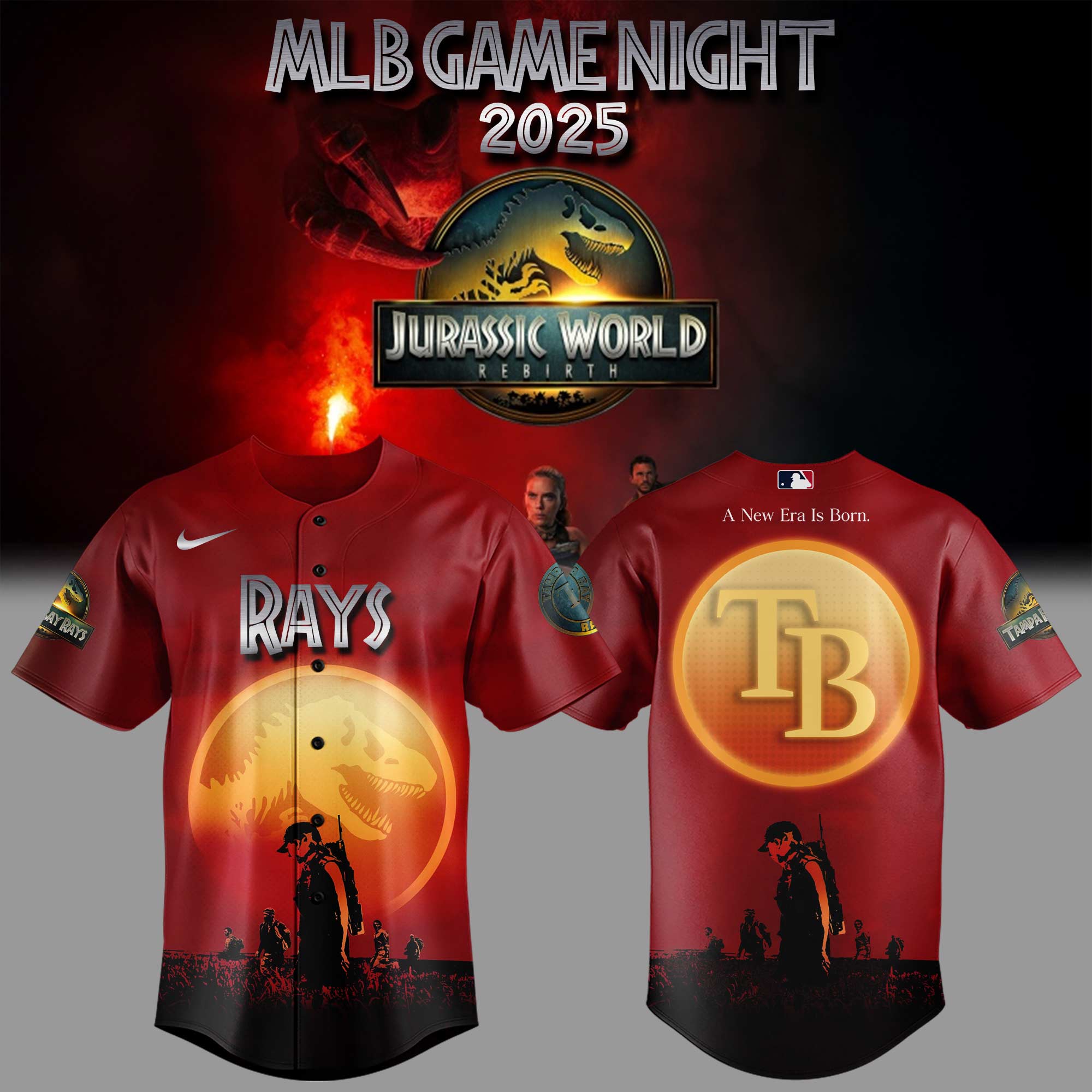Tampa Bay Rays Mlb X Jurassic World New Era Custom Baseball Jersey