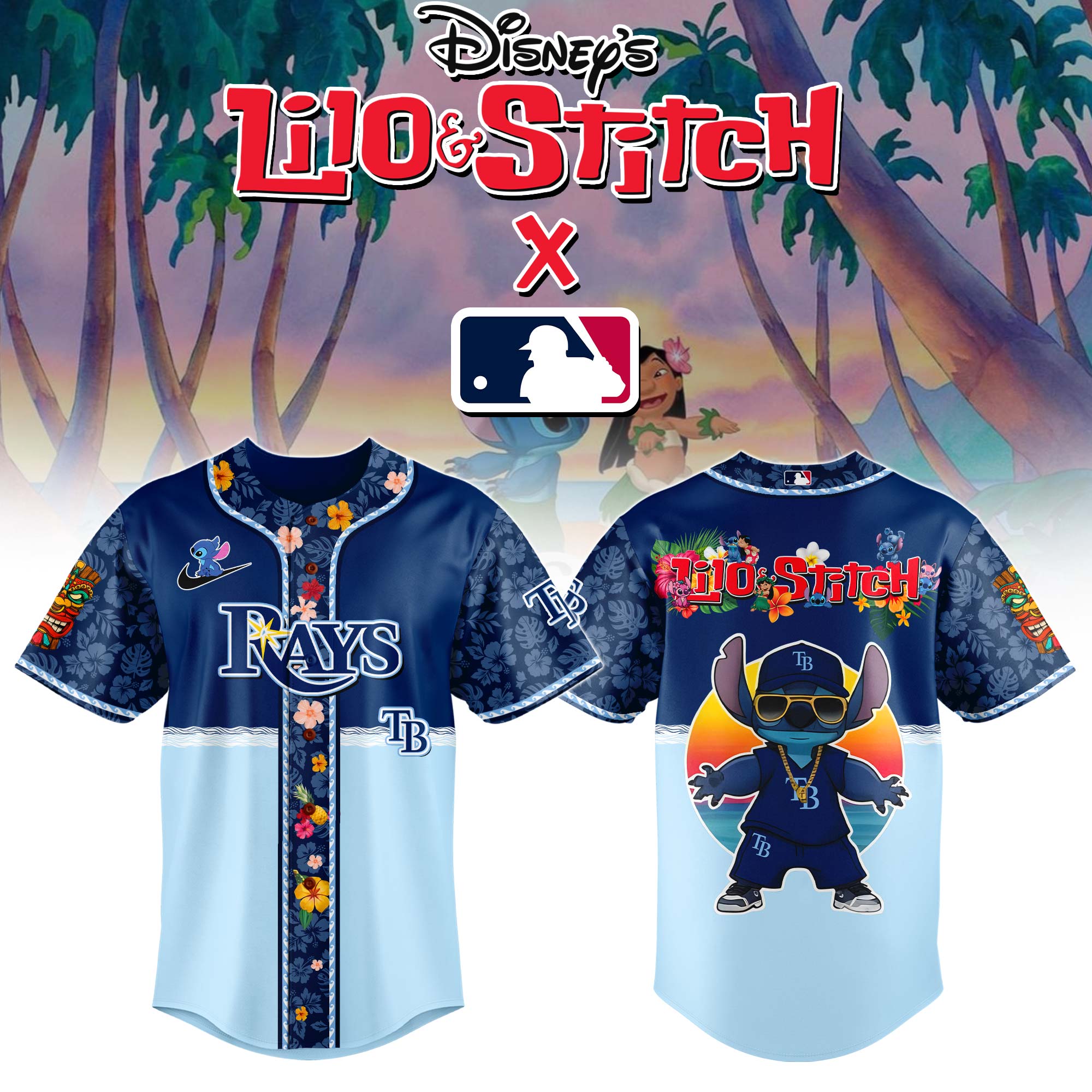 Tampa Bay Rays Mlb X Lilo & Stitch Custom Baseball Jersey