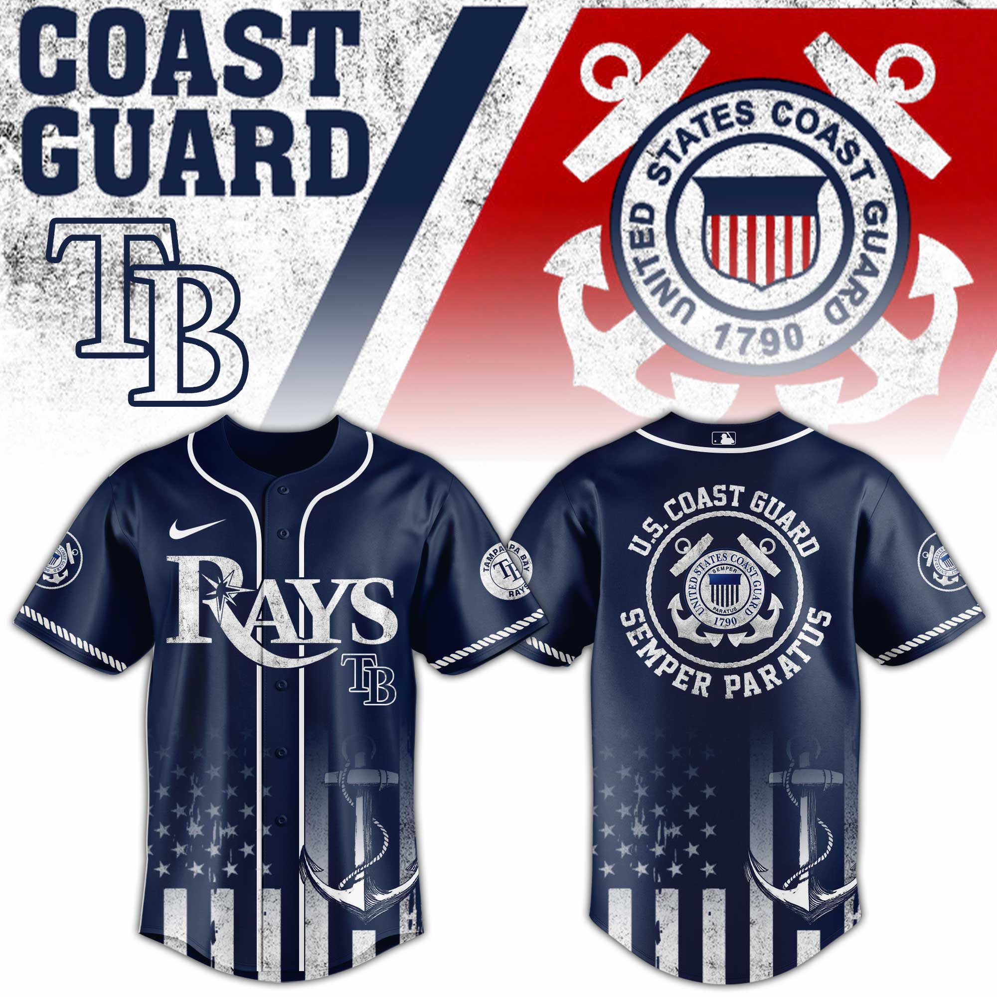 Tampa Bay Rays Mlb X Usa Coast Guard Custom Baseball Jersey