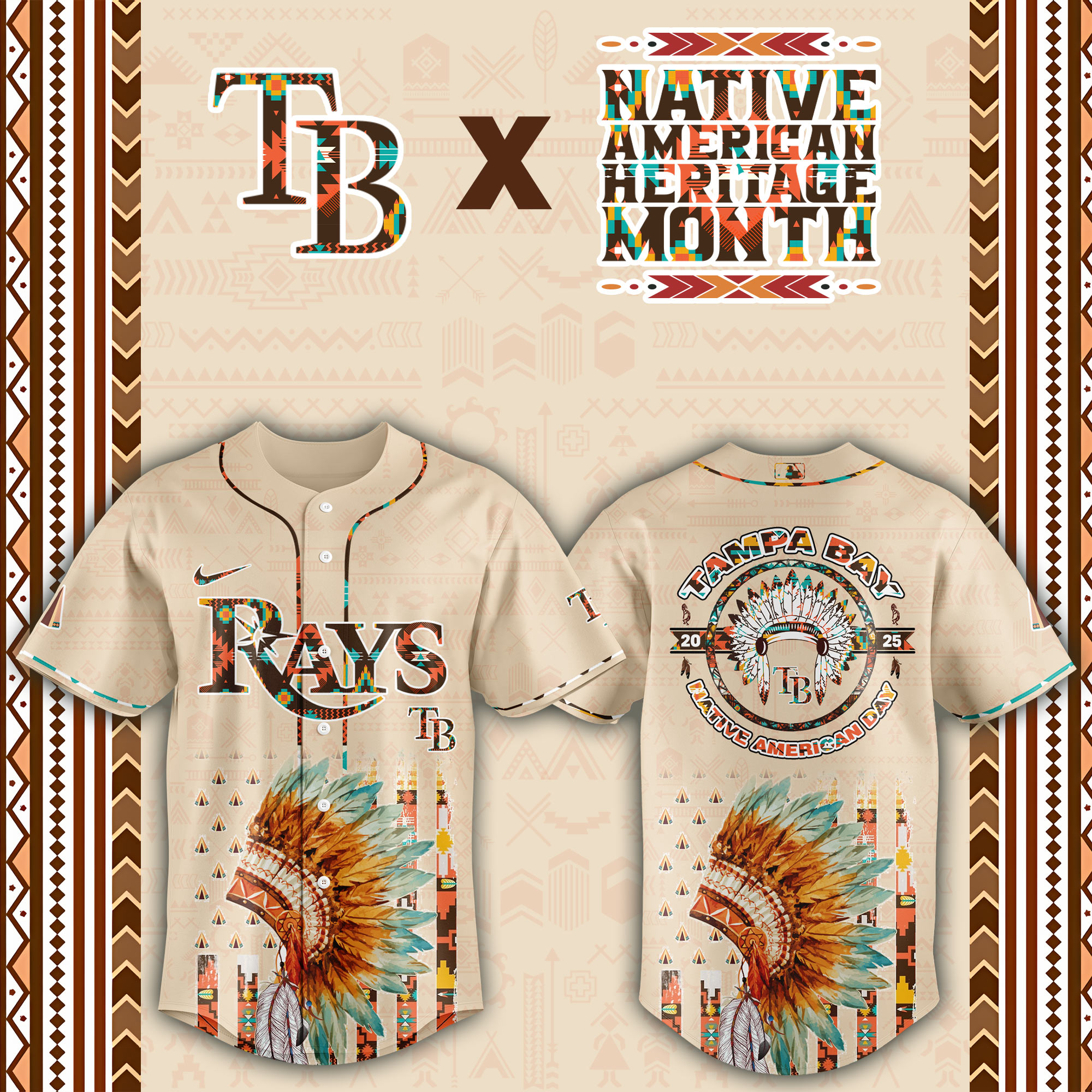 Tampa Bay Rays Native American Heritage Month Custom Baseball Jersey