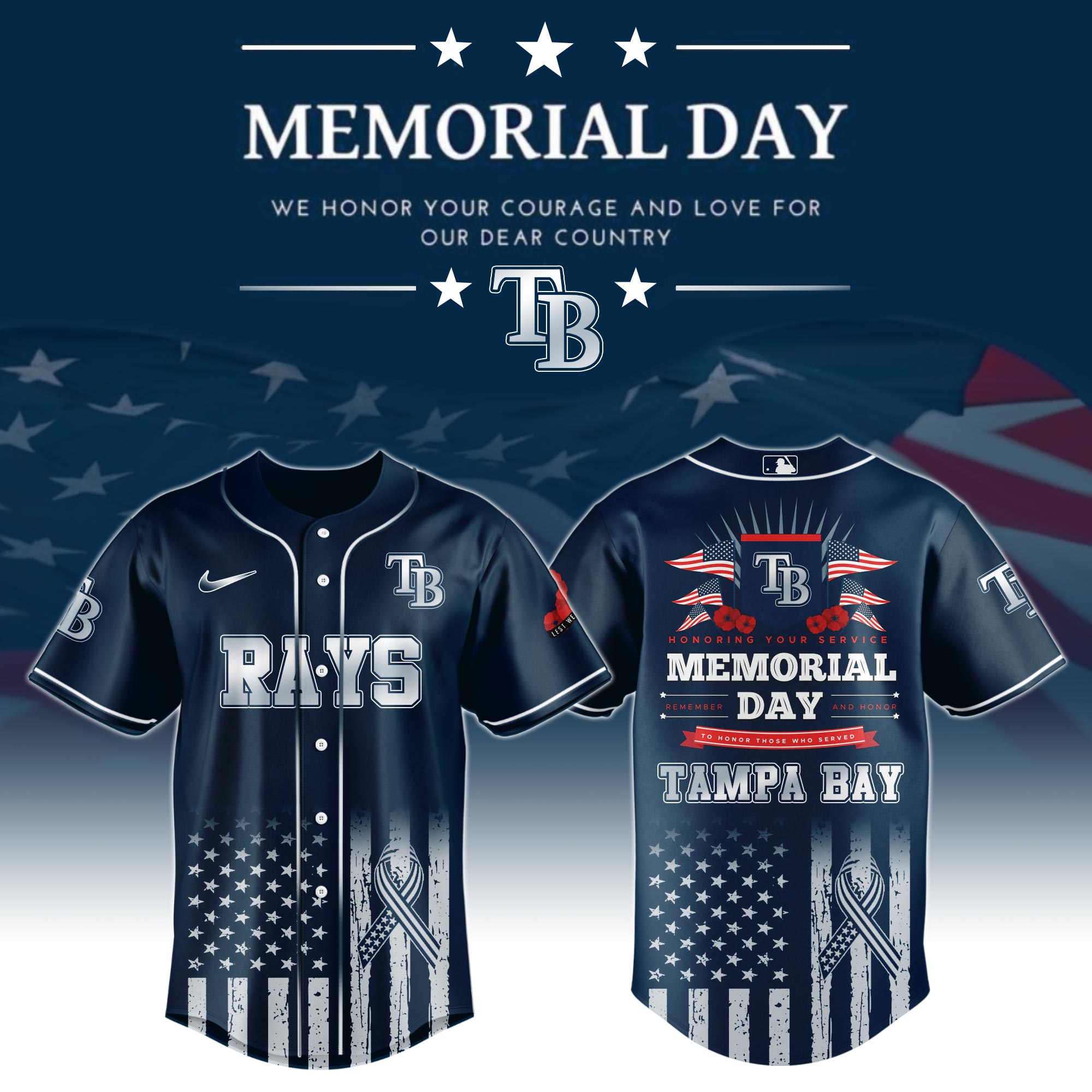 Tampa Bay Rays Special Memorial Day Limited Edition Custom Baseball Jersey