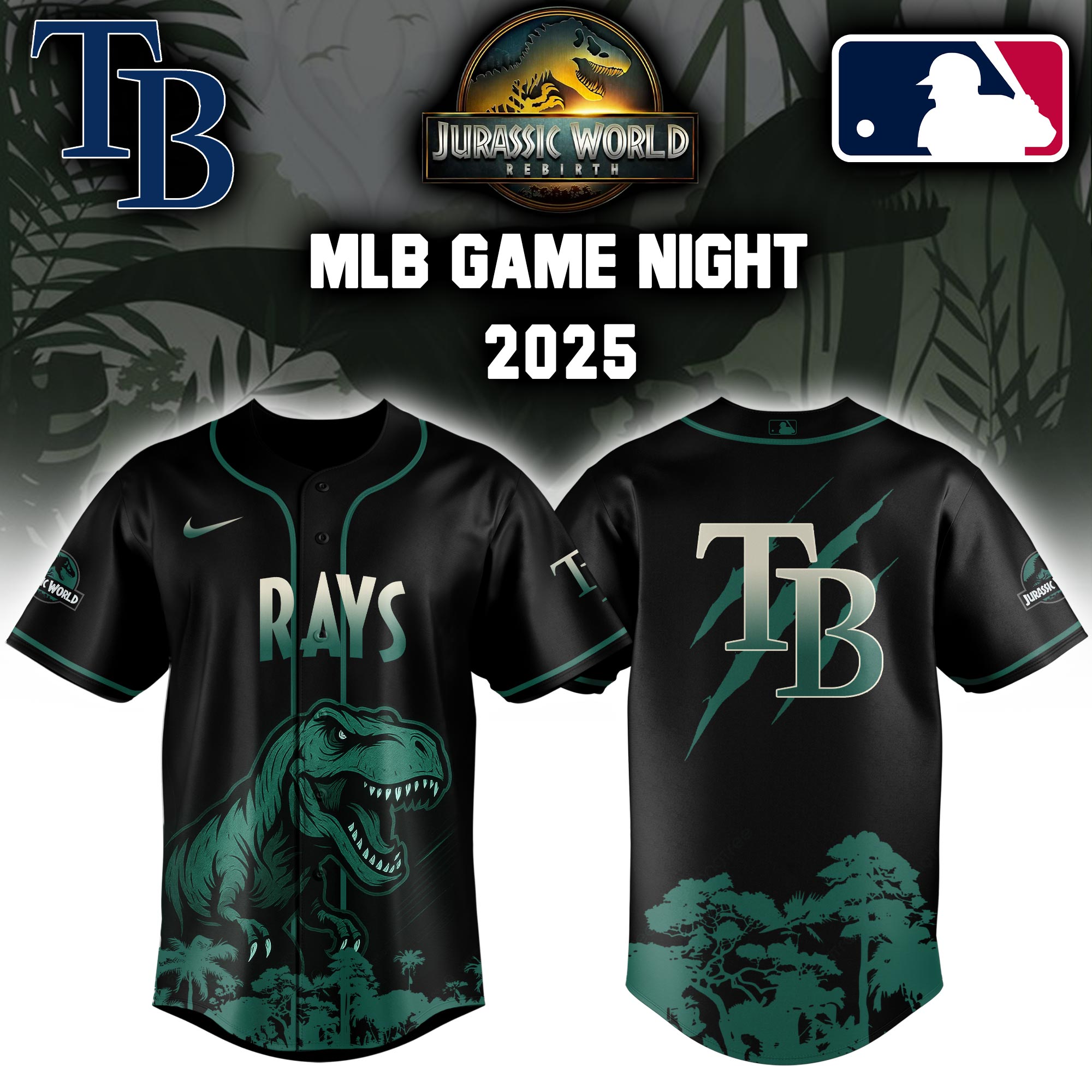 Tampa Bay Rays X Mlb Jurassic World Custom Baseball Jersey