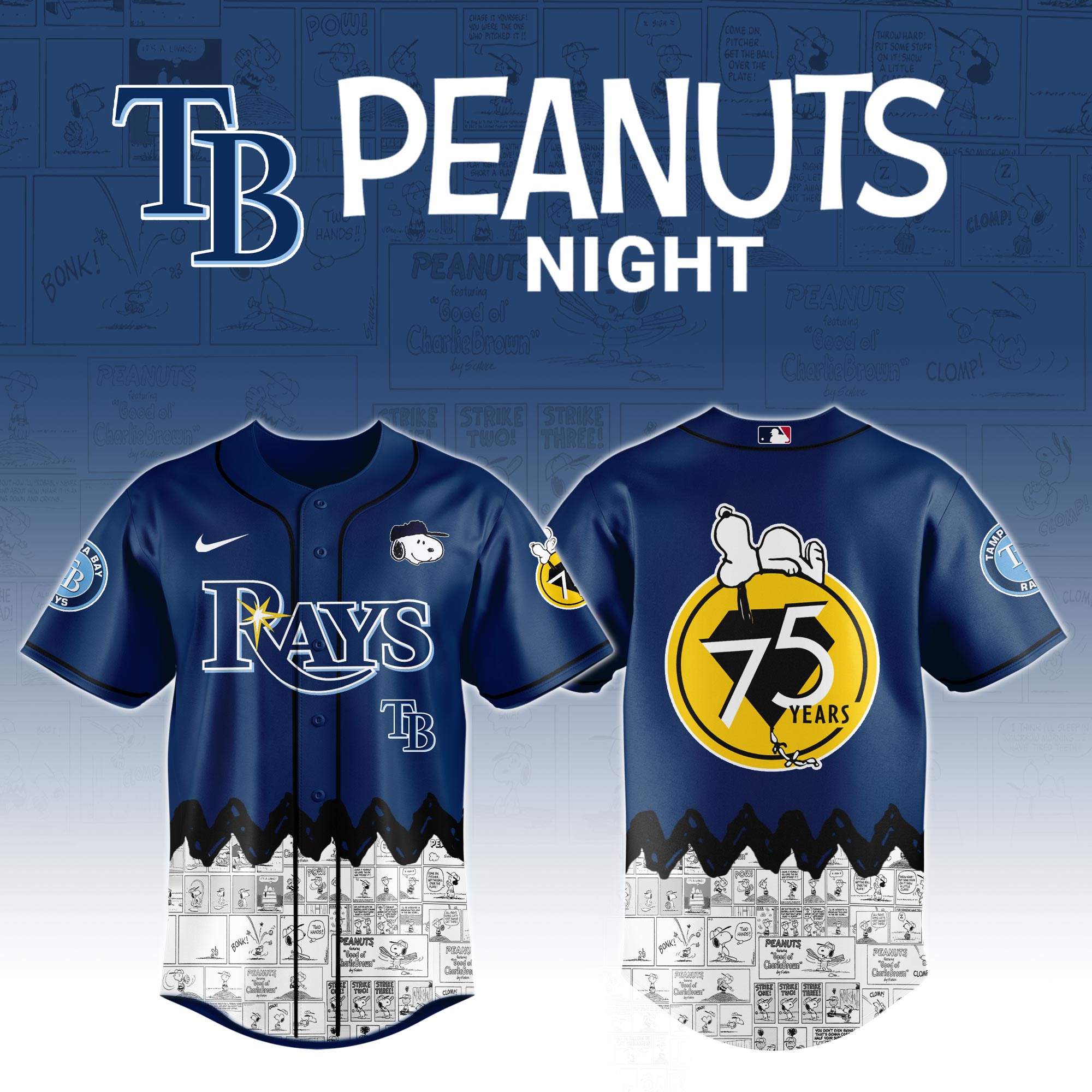 Tampa Bay Rays X Peanuts Night Custom Baseball Jersey 2025