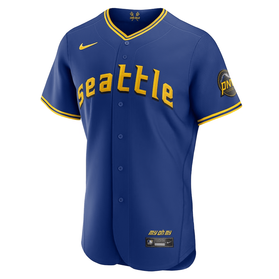 Alternative view of Teoscar Hernandez 35 Seattle Mariners 2023 City Connect Elite Baseball Jersey - Royal 