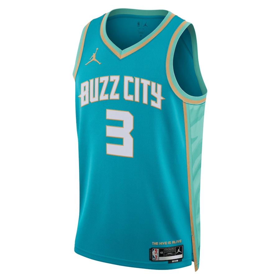 Alternative view of Terry Rozier III 3 Charlotte Hornets 2023/24 City Edition Swingman Basketball Jersey - Teal - JS183 
