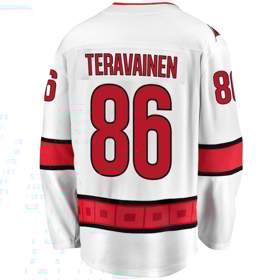 Alternative view of Teuvo Teravainen 86 Carolina Hurricanes Stanley Cup 2023 Playoffs Patch Away Breakaway Men Hockey Jersey - White - JS455 