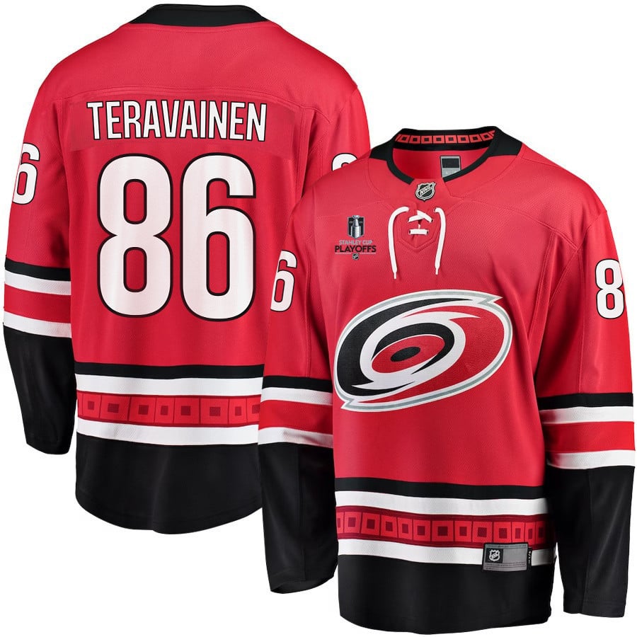 Teuvo Teravainen 86 Carolina Hurricanes Stanley Cup 2023 Playoffs Patch Home Breakaway Men Hockey Jersey - Red - JS329 