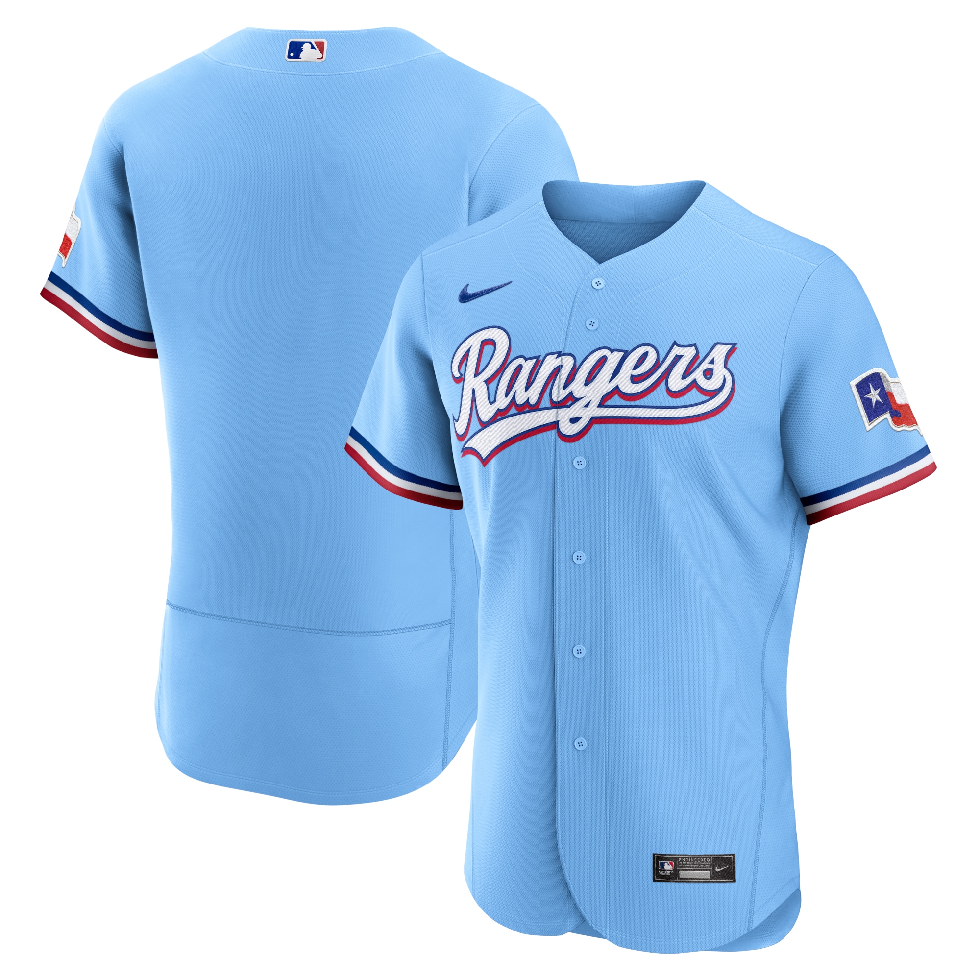 Texas Rangers Alternate Authentic Team Logo Baseball Jersey - Light Blue