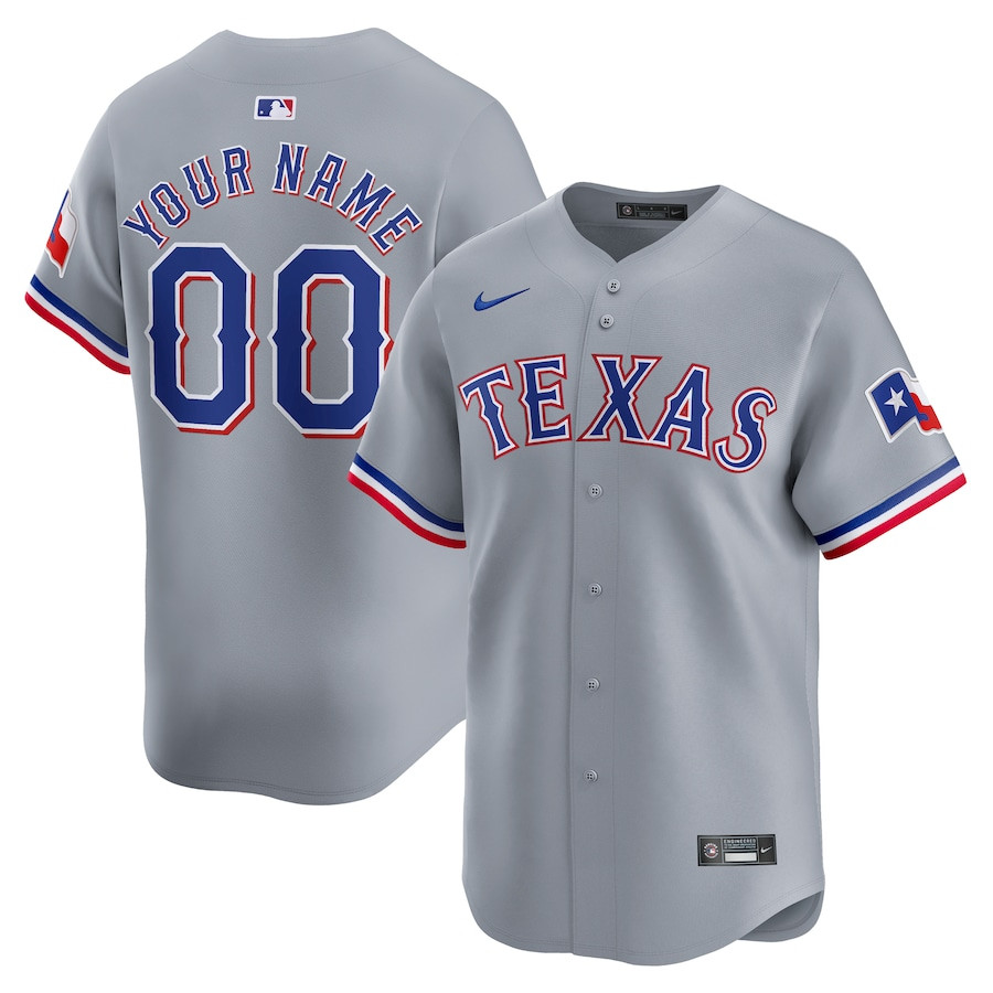 Texas Rangers Away Limited Custom Men Baseball Jersey - Gray - JS664 