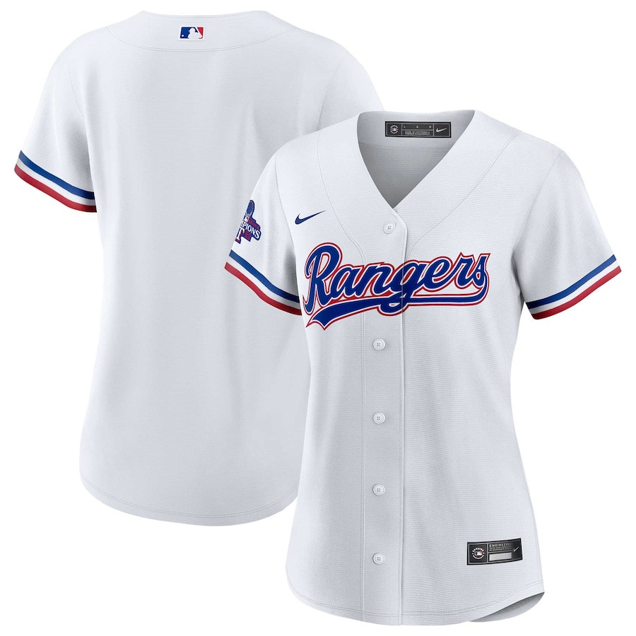 Texas Rangers Home 2023 World Series Champions Women Baseball Jersey - White - JS543 