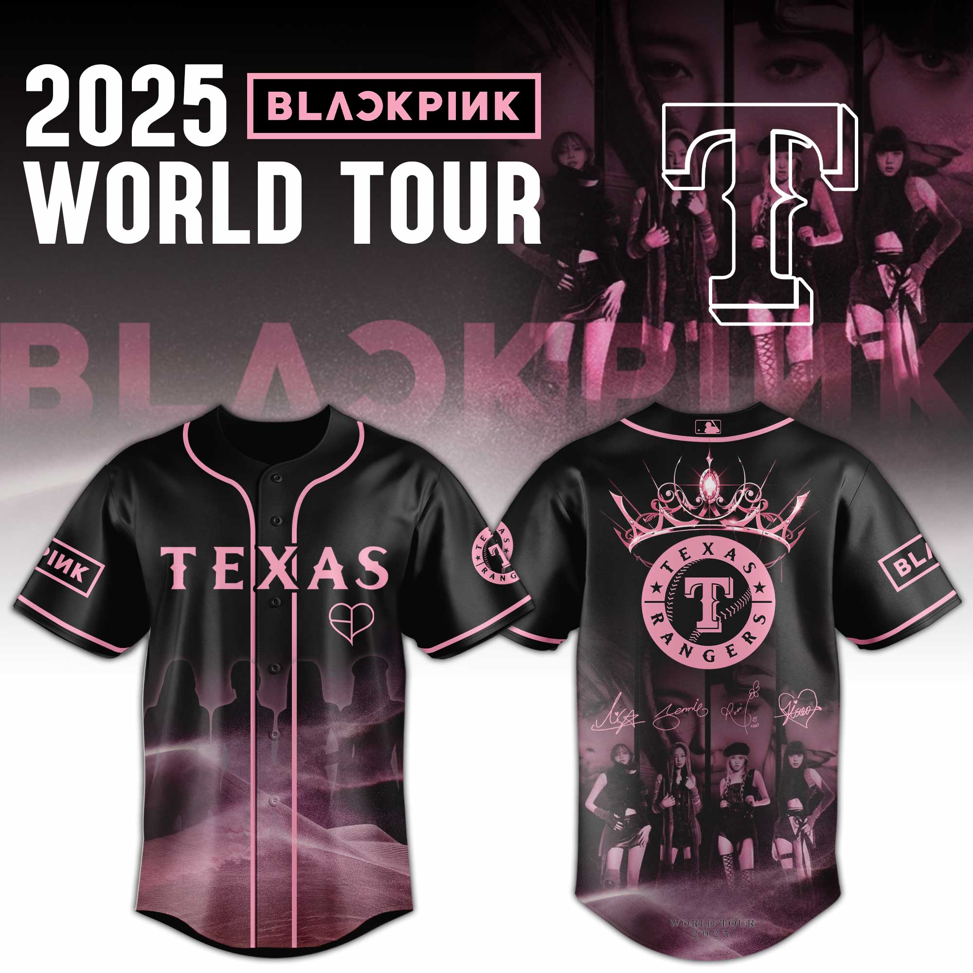 Texas Rangers Mlb X Blackpink 2025 World Tour Custom Baseball Jersey
