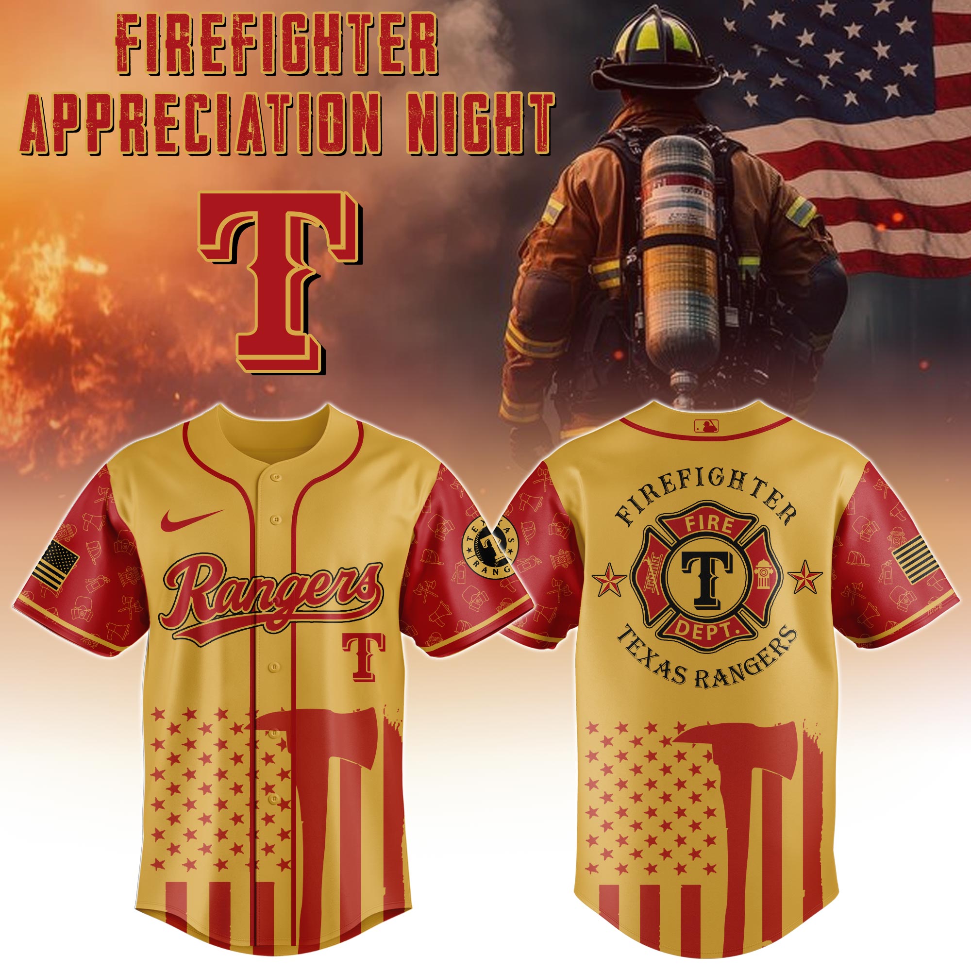Texas Rangers Mlb X Firefighter Appreciation Night Special Edition Custom Baseball Jersey 2025