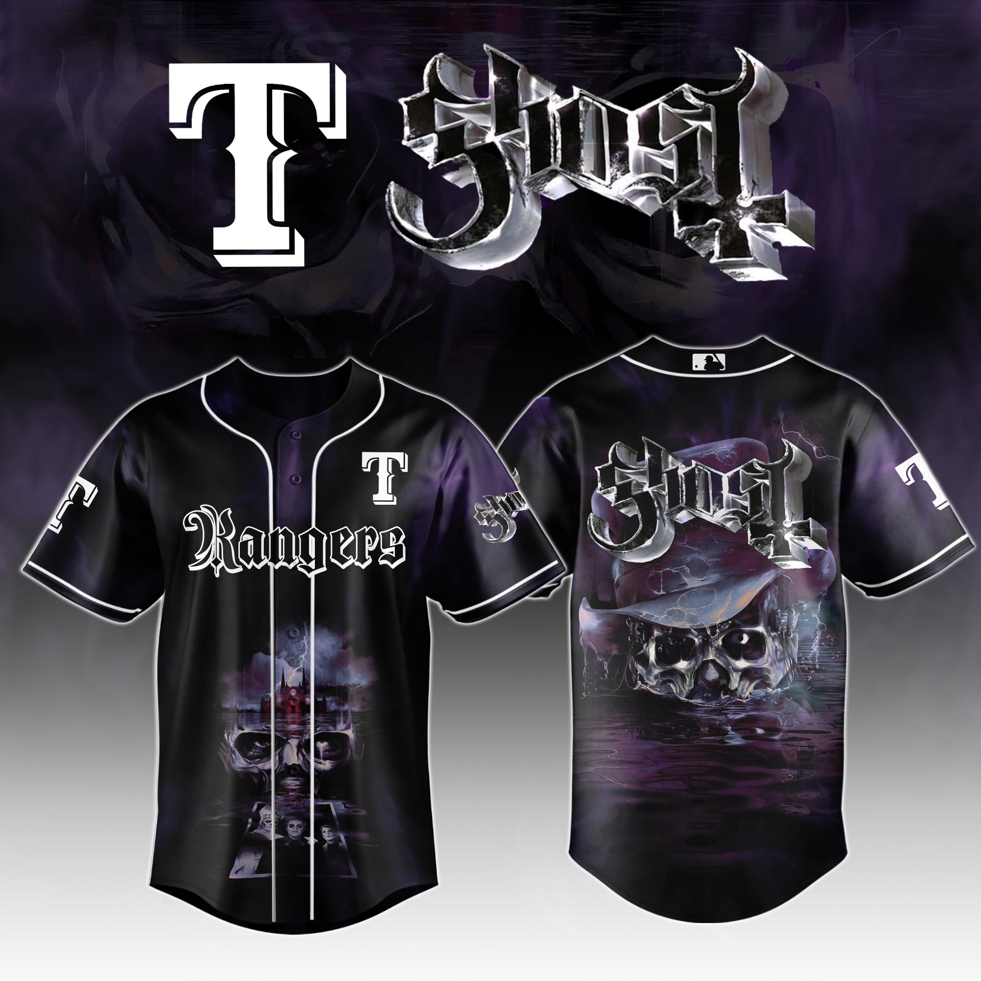 Texas Rangers Mlb X Ghost Night Show Custom Baseball Jersey