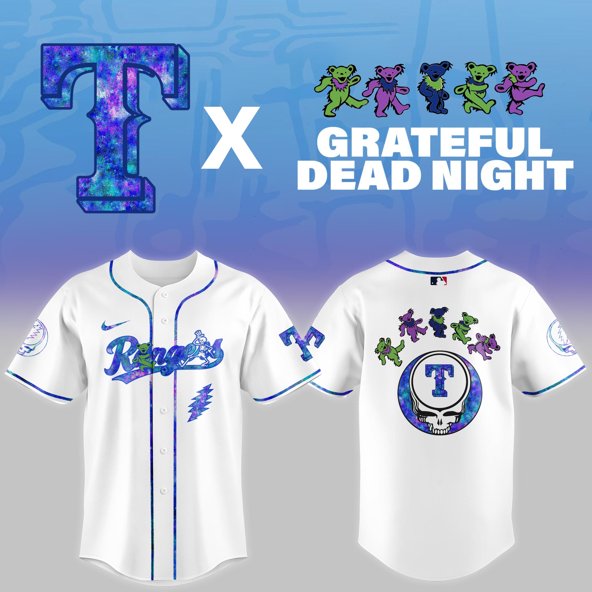 Texas Rangers Mlb X Grateful Dead Theme Night Game Custom Baseball Jersey