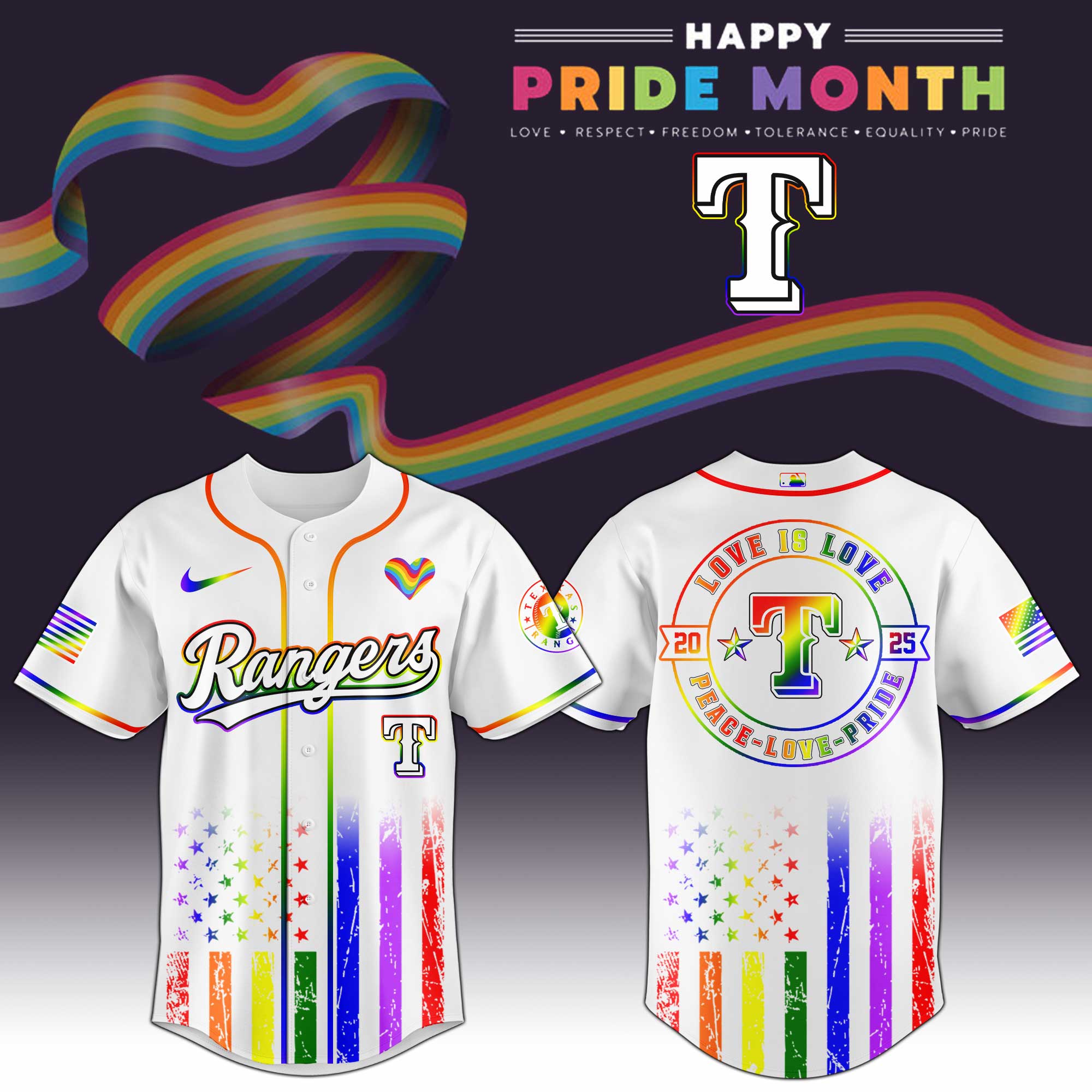 Texas Rangers Mlb X Happy Pride Month Limited Edition Custom Baseball Jersey 2025