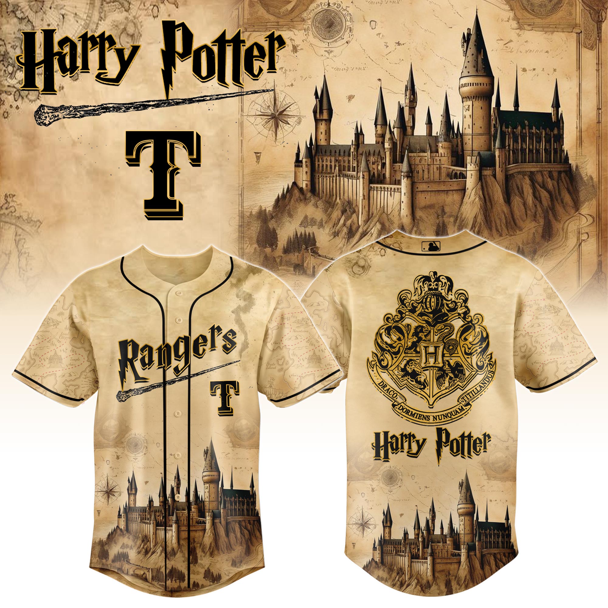 Texas Rangers Mlb X Harry Potter Magic On The Mound Custom Baseball Jersey