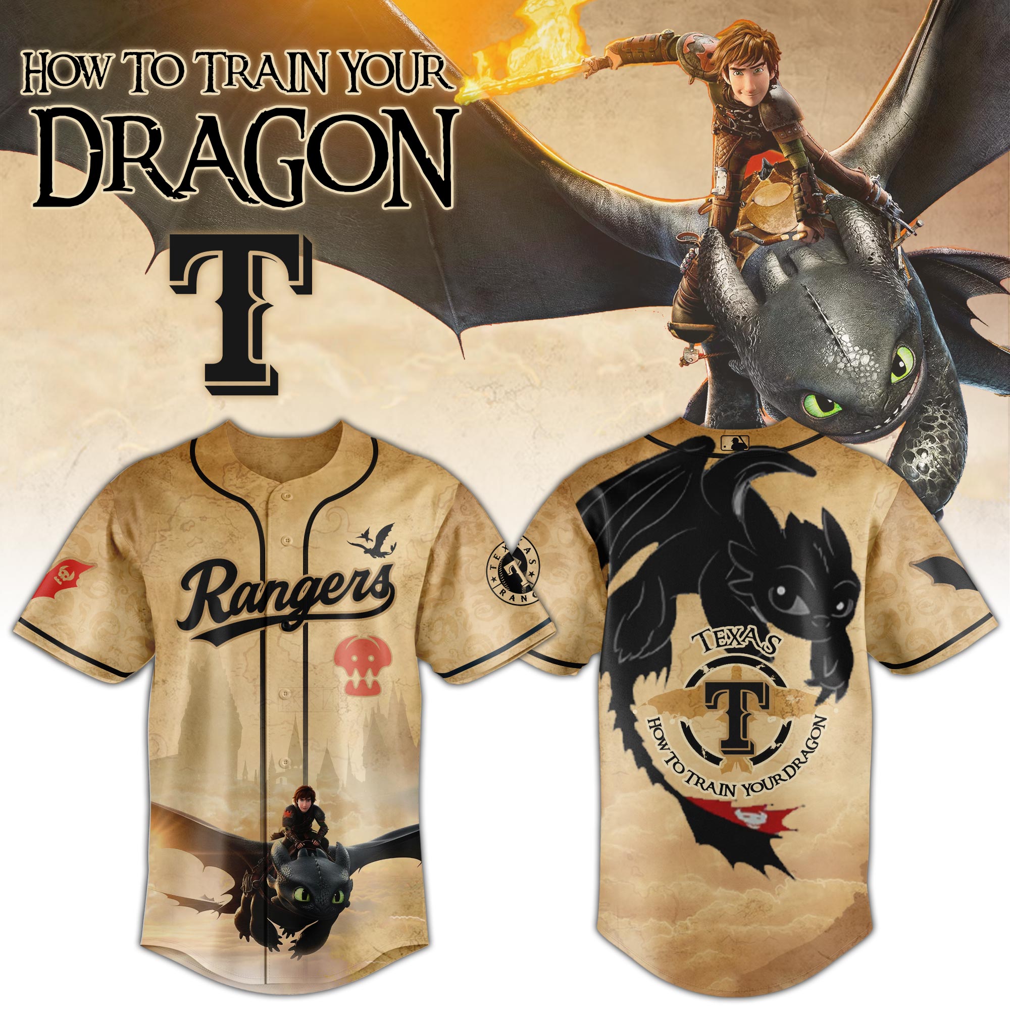 Texas Rangers Mlb X How To Train Your Dragon Toothless Custom Baseball Jersey