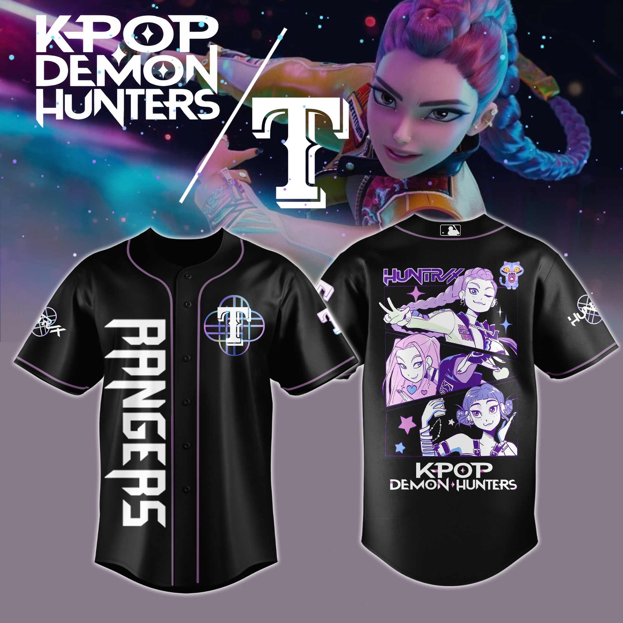 Texas Rangers Mlb X Kpop Demon Hunters Custom Baseball Jersey