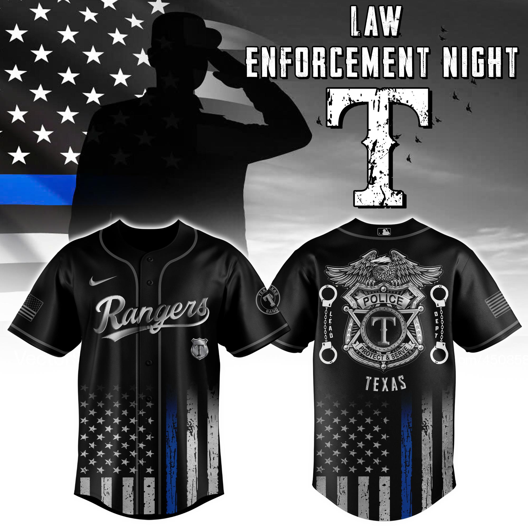 Texas Rangers Mlb X Law Enforcement Night Edition Custom Baseball Jersey 2025