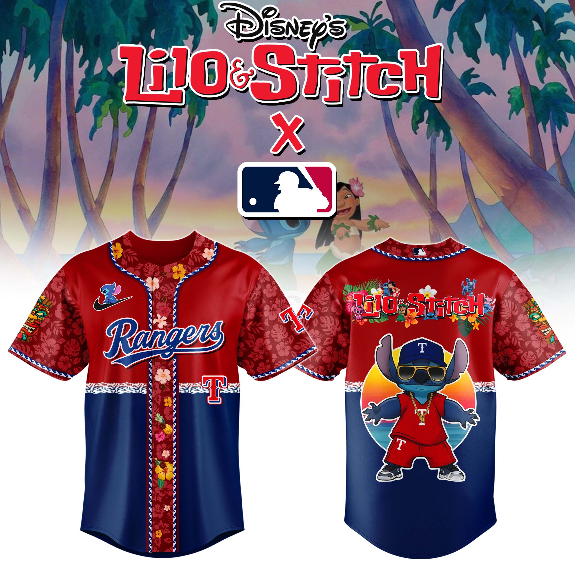Texas Rangers Mlb X Lilo & Stitch Custom Baseball Jersey