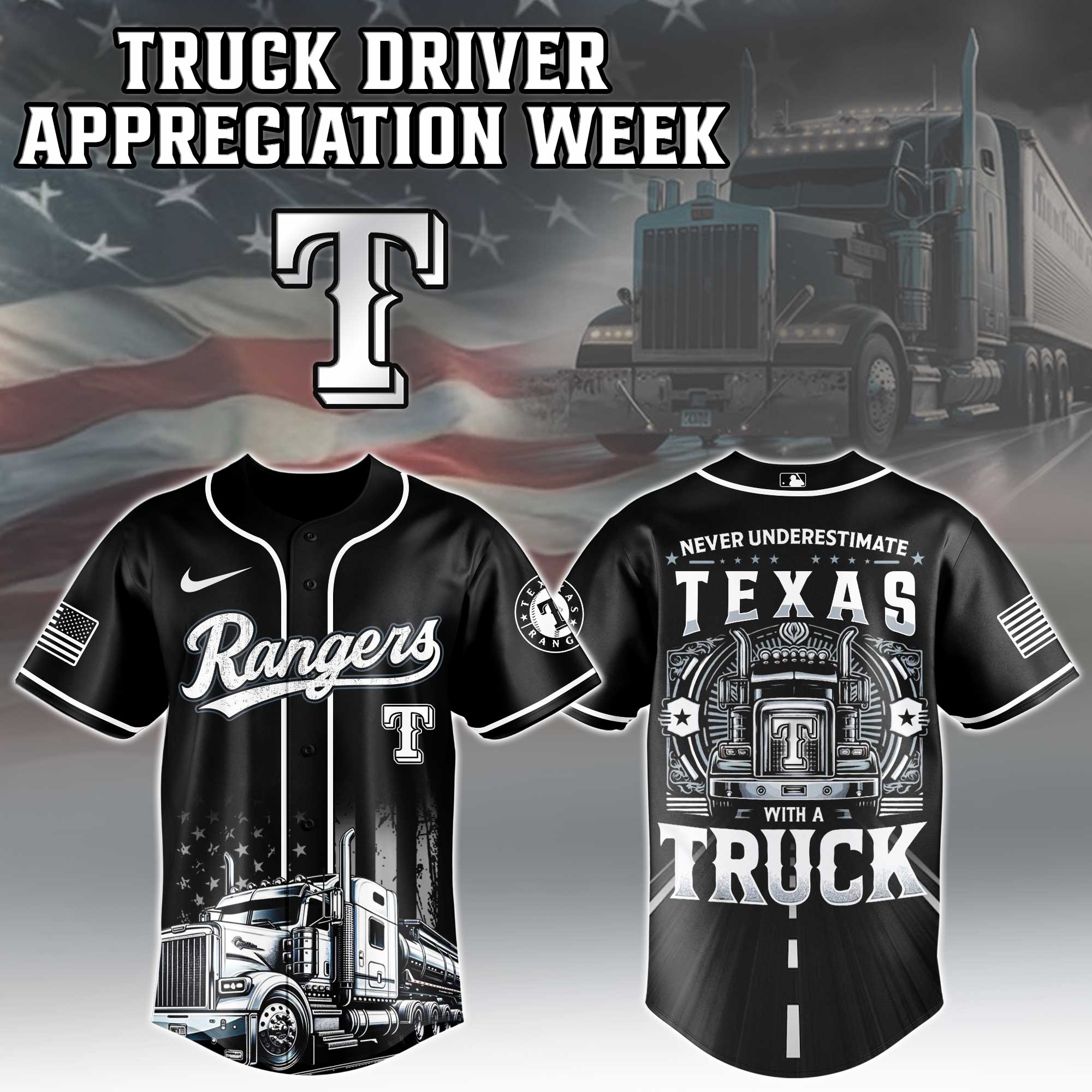 Texas Rangers Mlb X Nation Truck Driver Appreciation Week Limited Edition Custom Baseball Jersey 2025