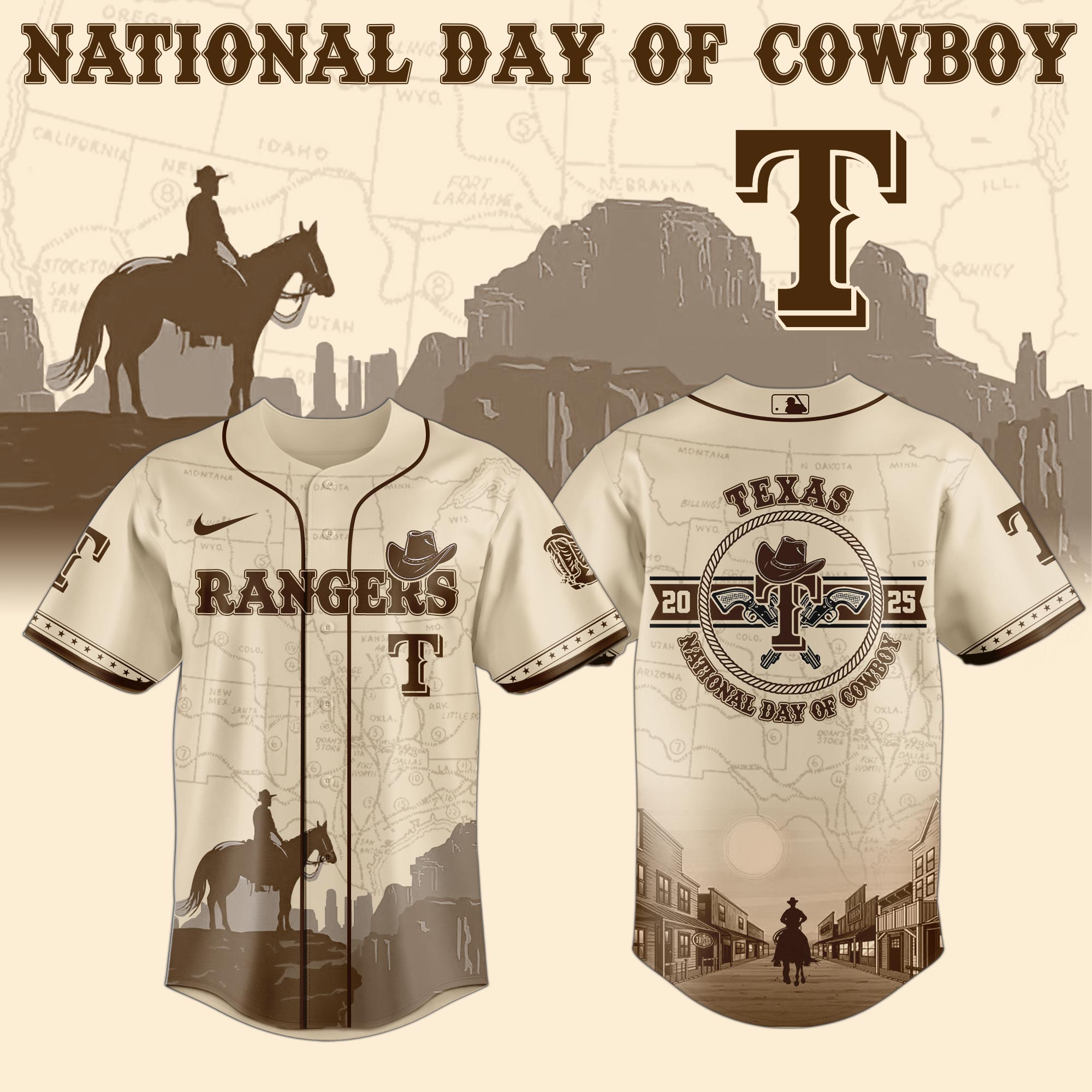 Texas Rangers Mlb X National Day Of Cowboy Custom Baseball Jersey