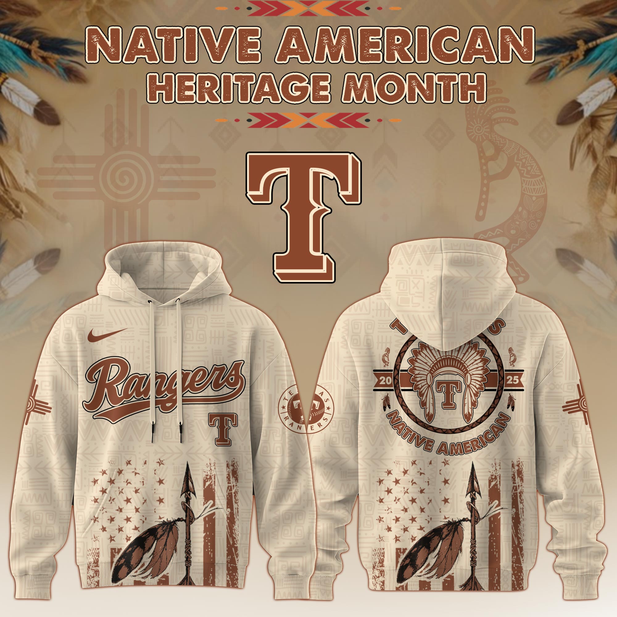 Texas Rangers Mlb X Native American Heritage Month Mlb Collaboration Custom Hoodie